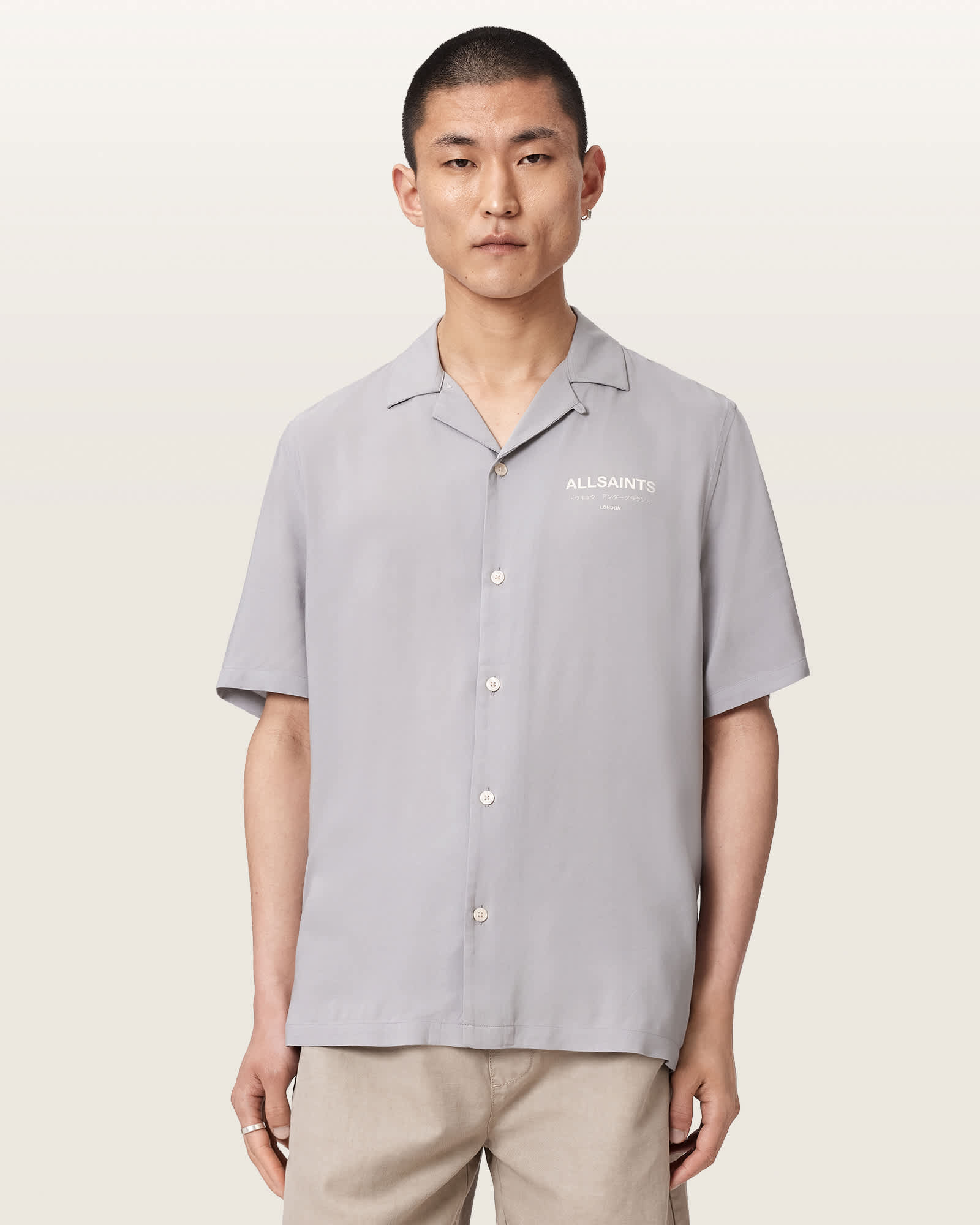 Allsaints Men's Grey Underground Relaxed Fit Logo Shirt - Size  Xxl