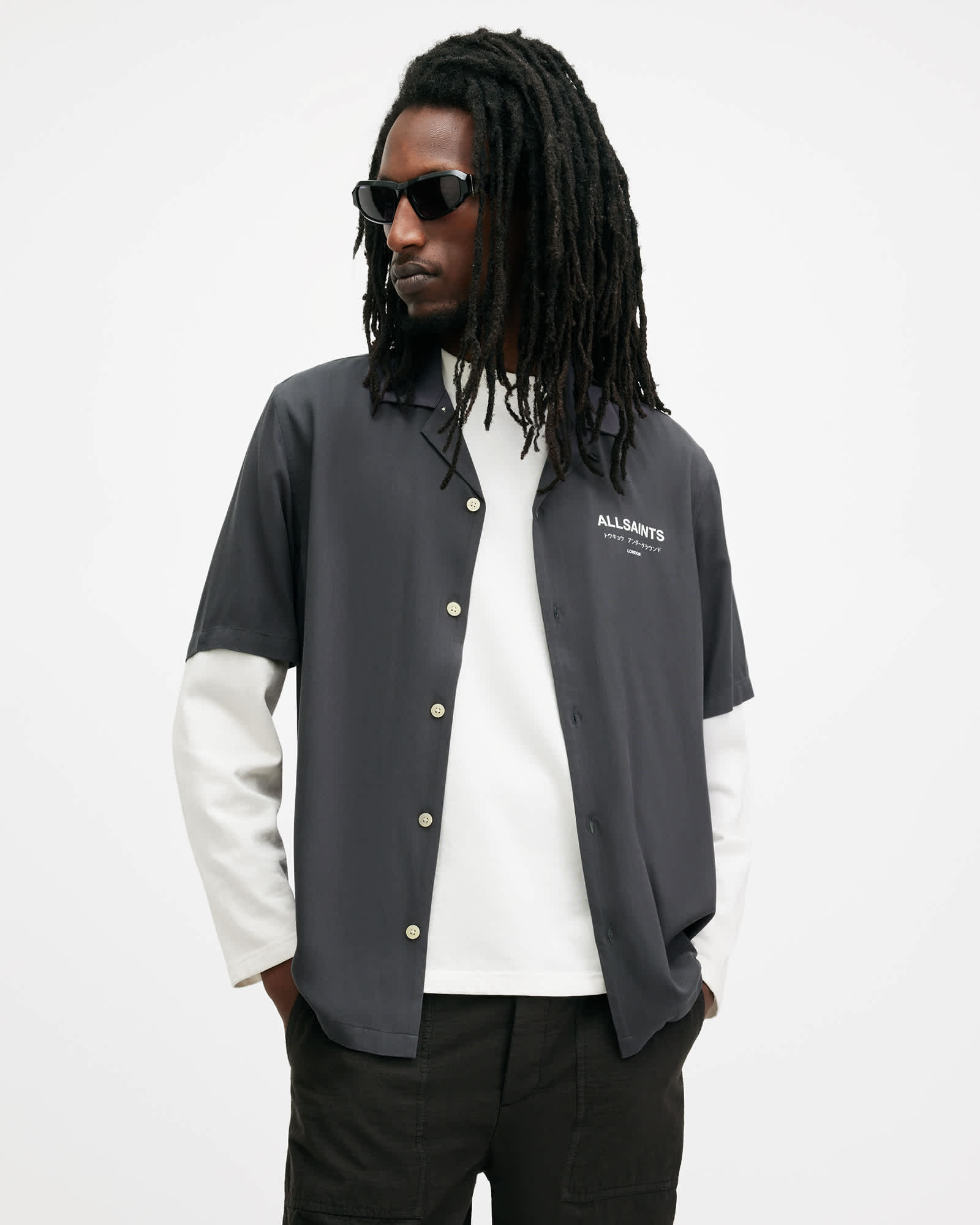 AllSaints Viscose Underground Relaxed Fit Logo Shirt
