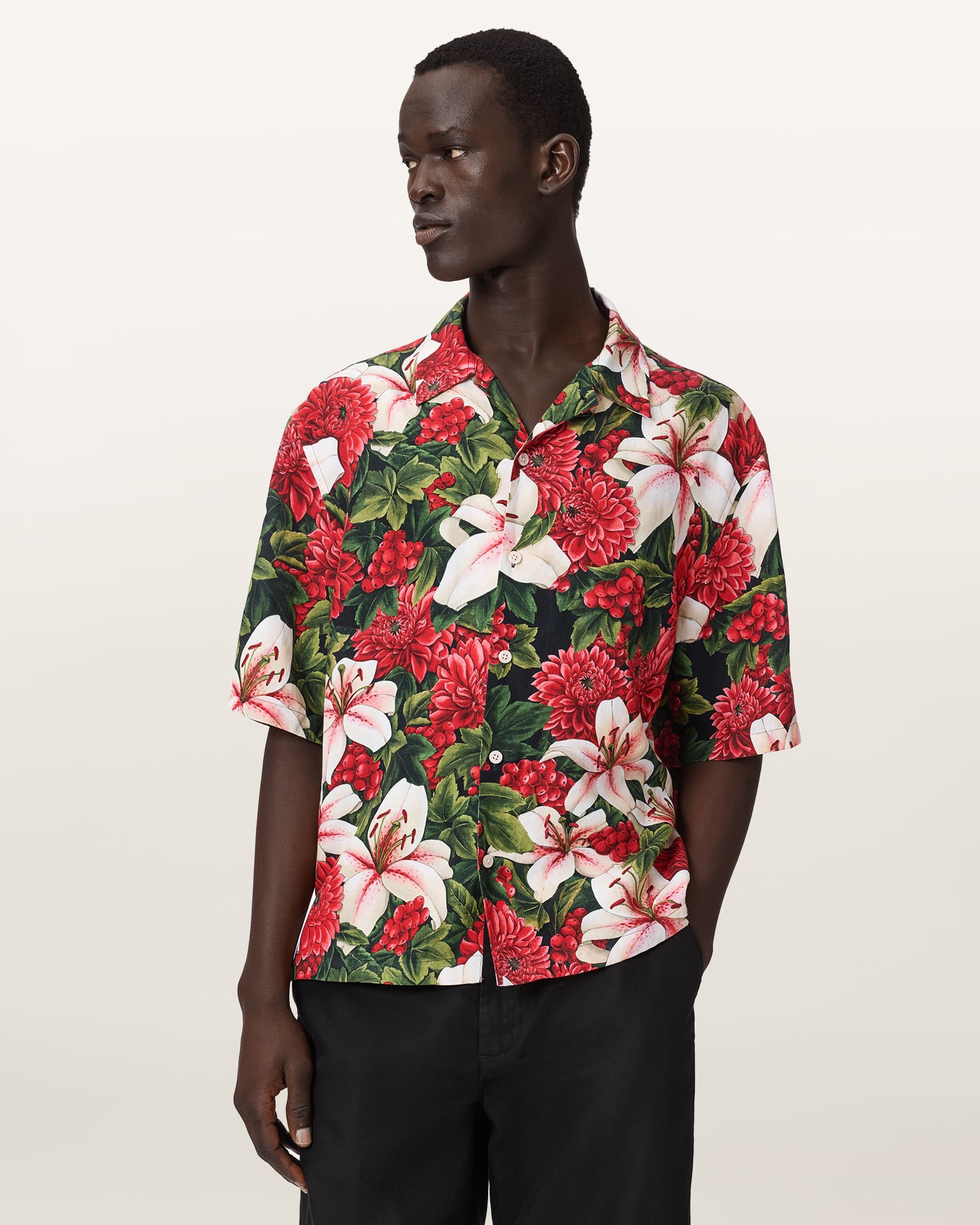 AllSaints Main: 73% Modal (Tencel), 27% Linen Hokkaido Short Sleeve Linen Blend Shirt, Size: L