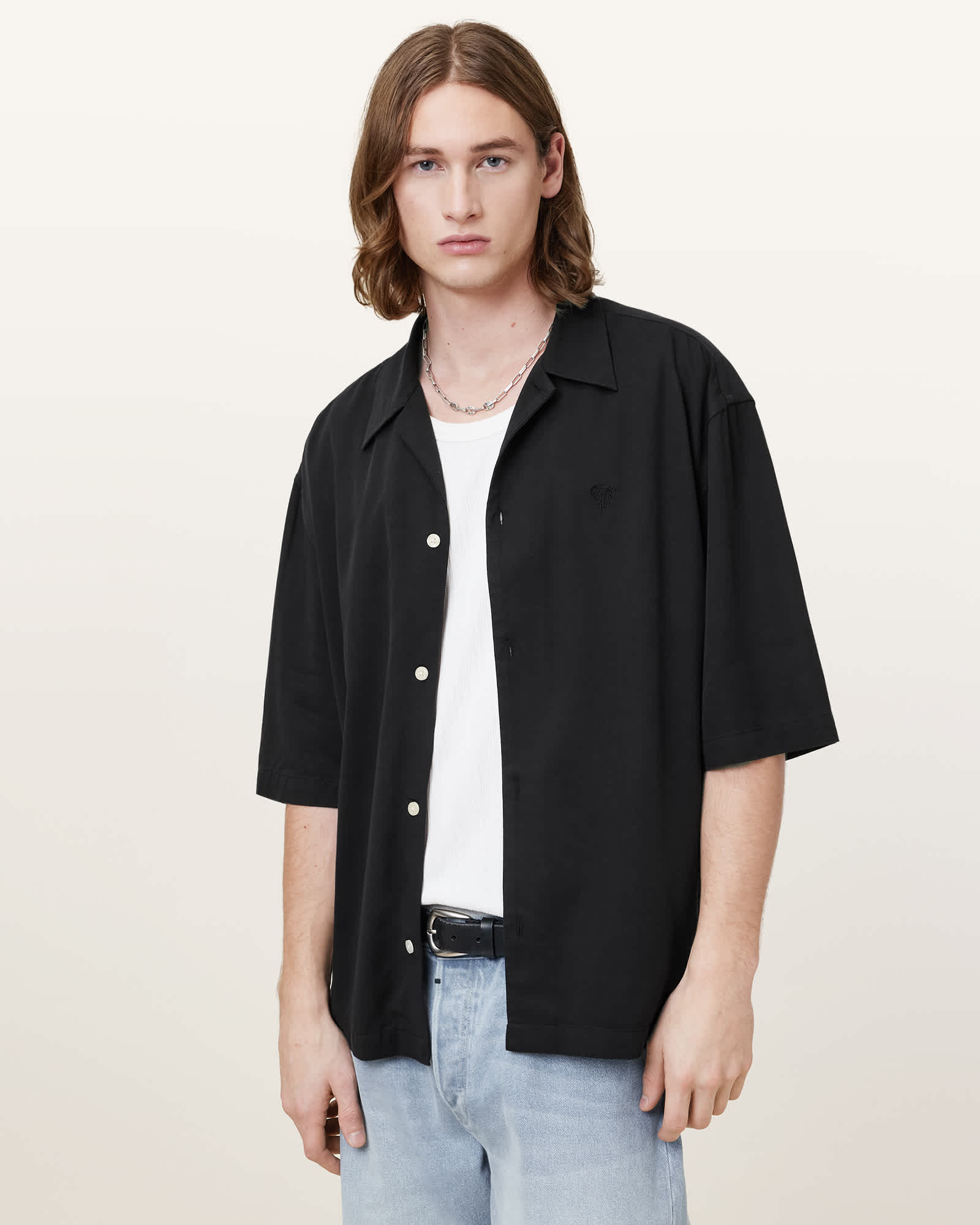 AllSaints Viscose Rialto Oversized Short Sleeve Shirt