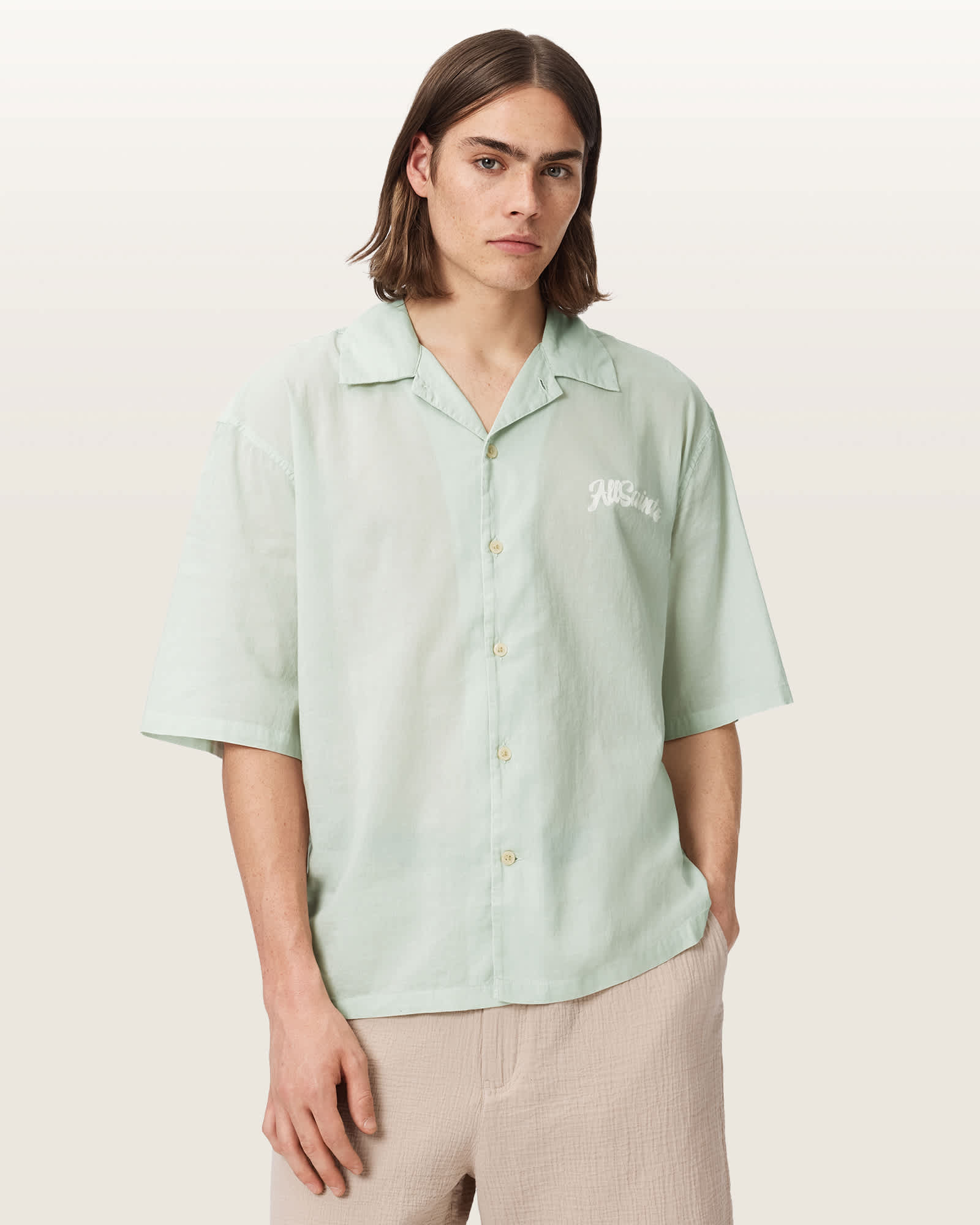 AllSaints Cotton Odyssey Oversized Short Sleeve Shirt, Size: XL