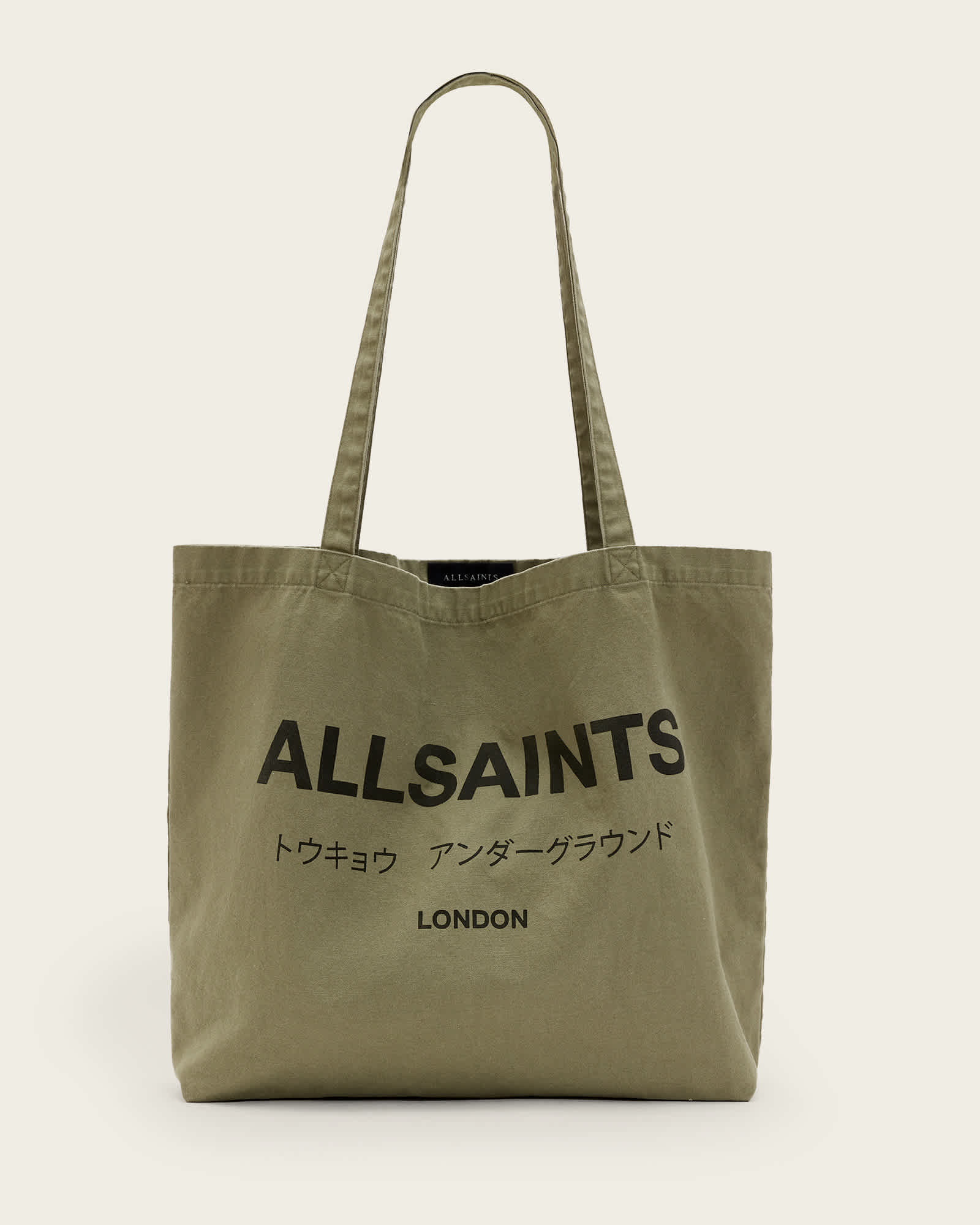 AllSaints Underground Logo Printed Tote Bag,, Nori Green