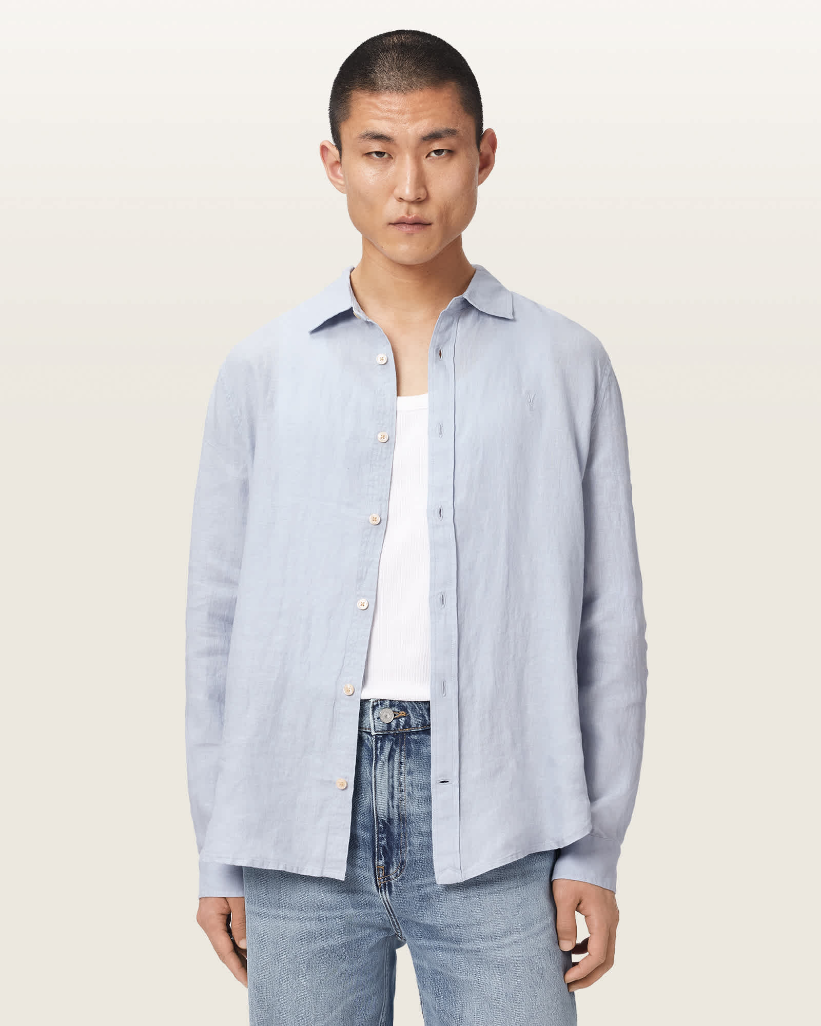 AllSaints Linen Loom Long Sleeve Linen Shirt, Size: M