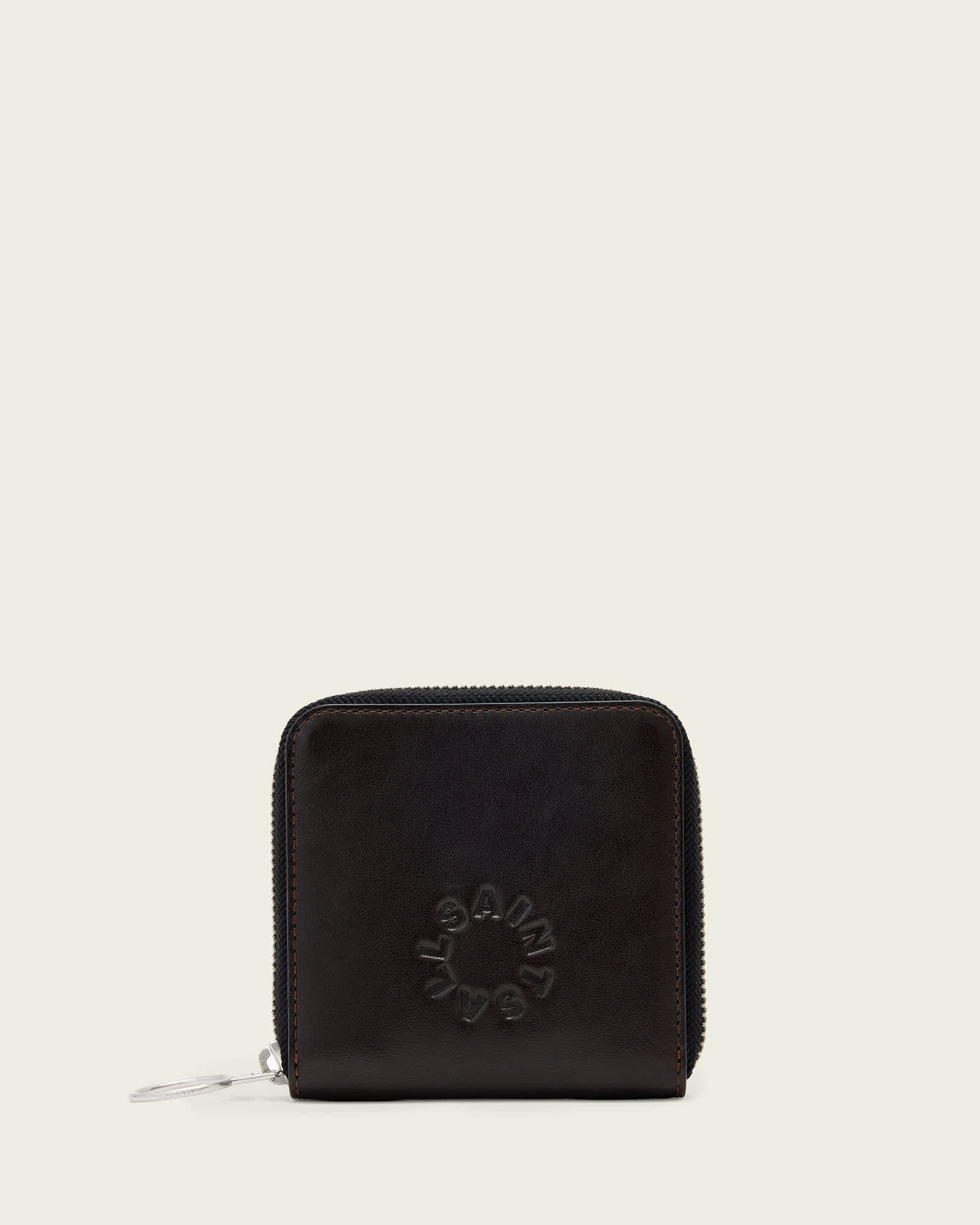 Allsaints Men's Brown Arlo Zip Leather Wallet, One Size