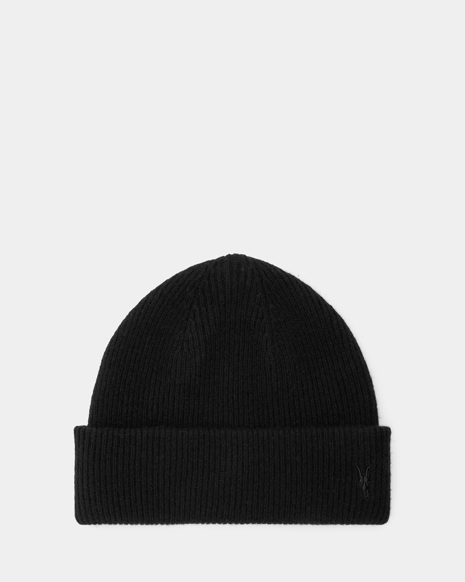 AllSaints Bailey Wool Ramskull Embroidered Beanie,, Black