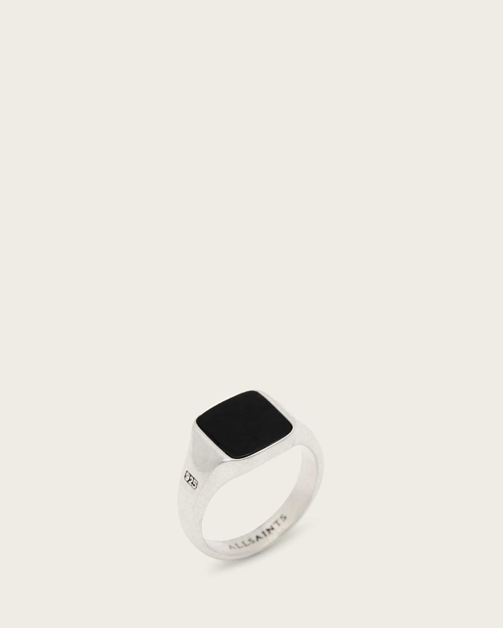 AllSaints Sterling Silver Spike Onyx Stone Ring, Size: S