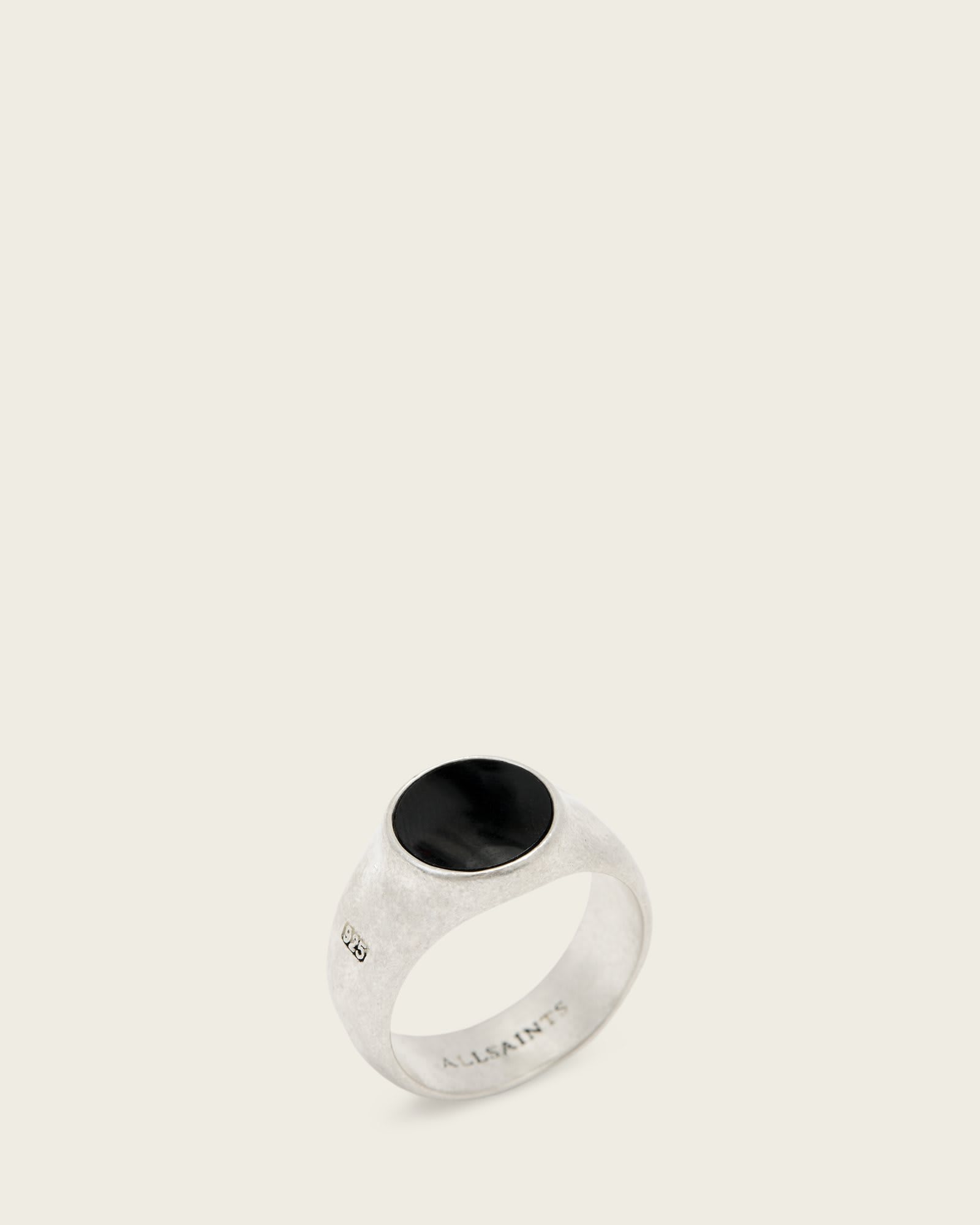 AllSaints Sterling Silver Spike Onyx Stone Ring, Size: S