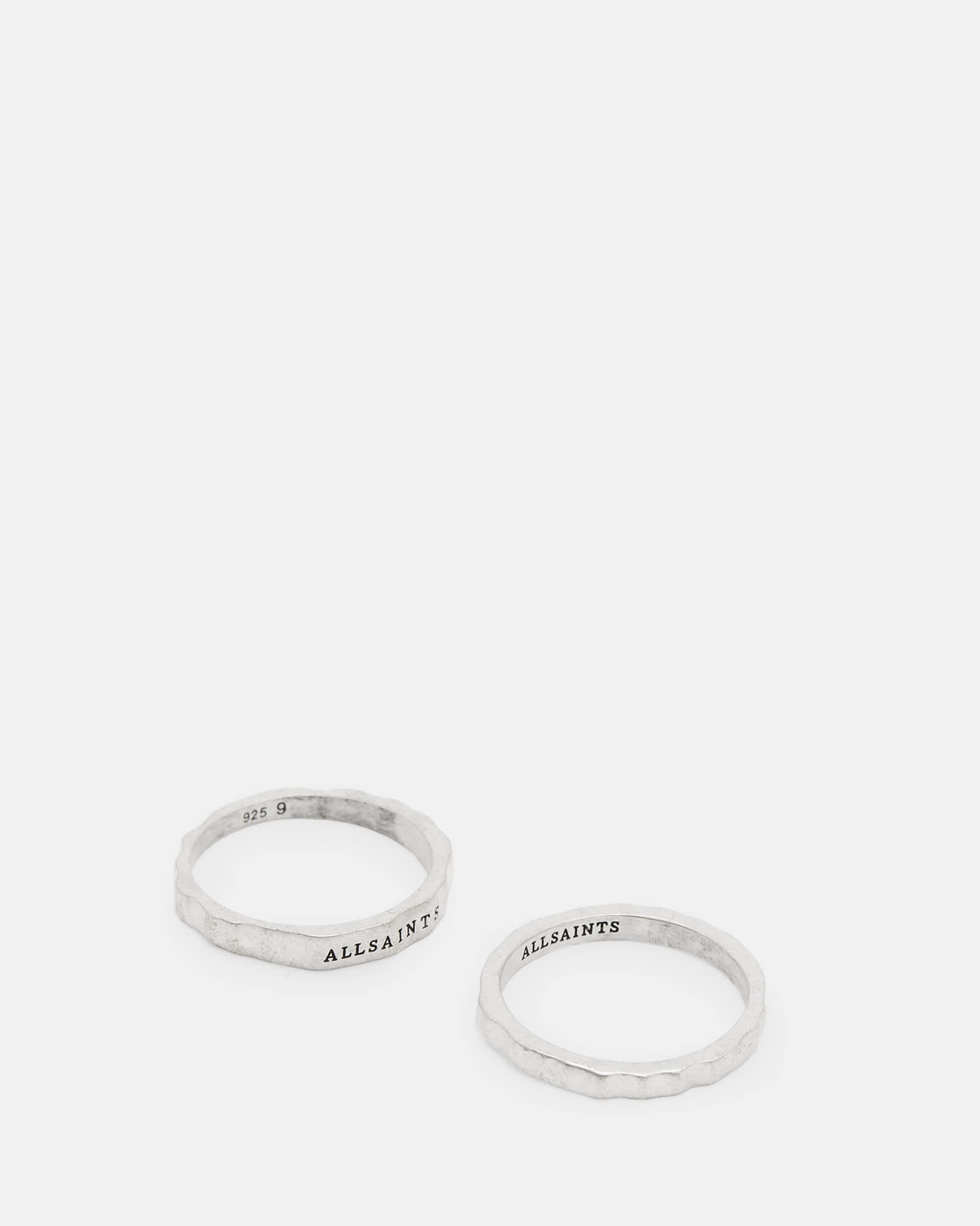 AllSaints Men's Sterling Silver Josh Sterling Silver Ring Set, Size: L