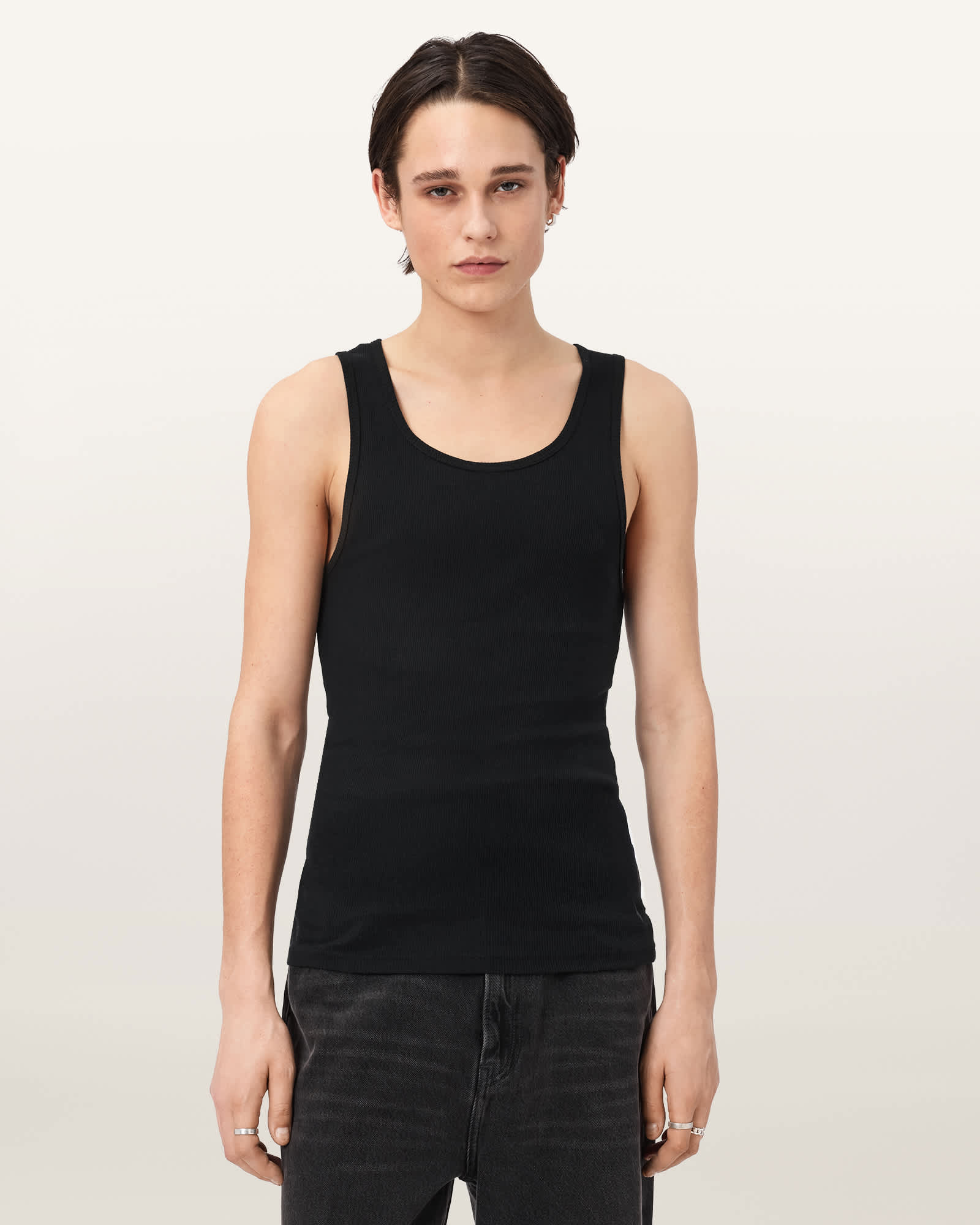 Allsaints Men's Black Ribbed Cotton Vest 2 Pack - Size  Xl