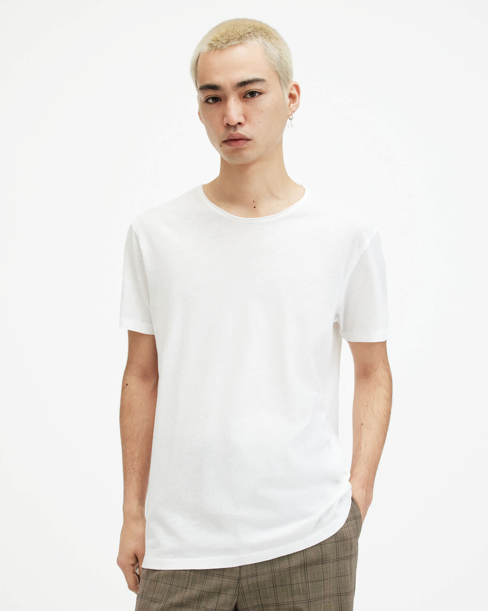 Allsaints Men's White Figure Crew Neck Raw Edge T-Shirt - Size  L