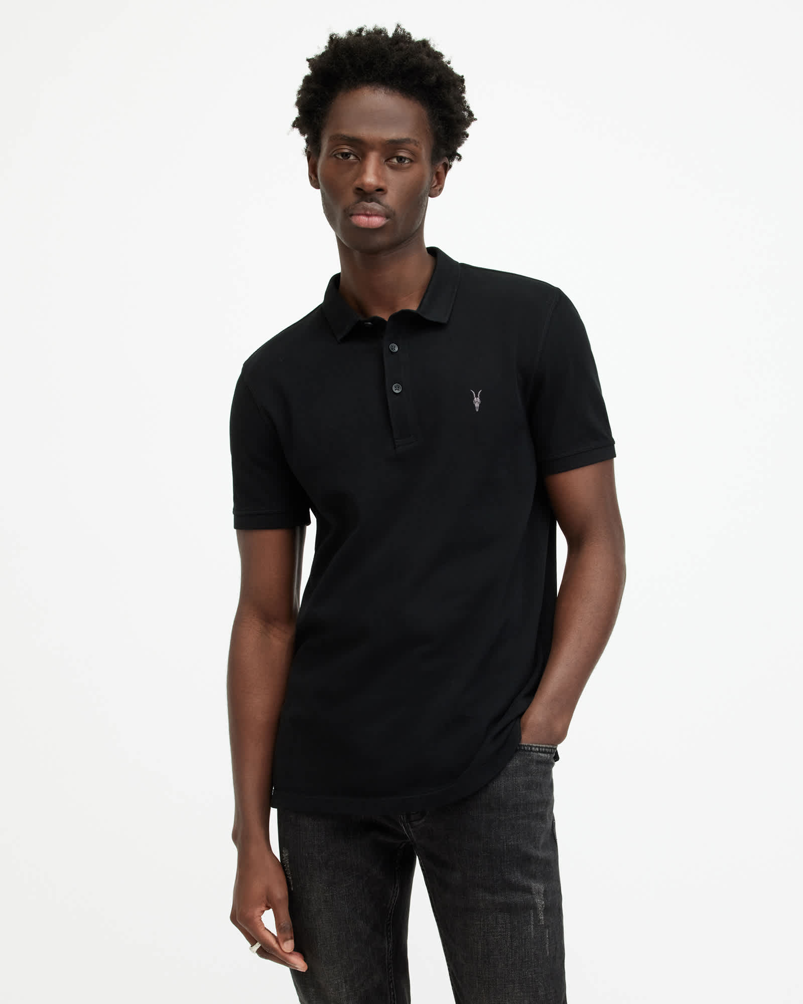 Allsaints Men's Black Reform Short Sleeve Polo Shirt - Size  Xxl