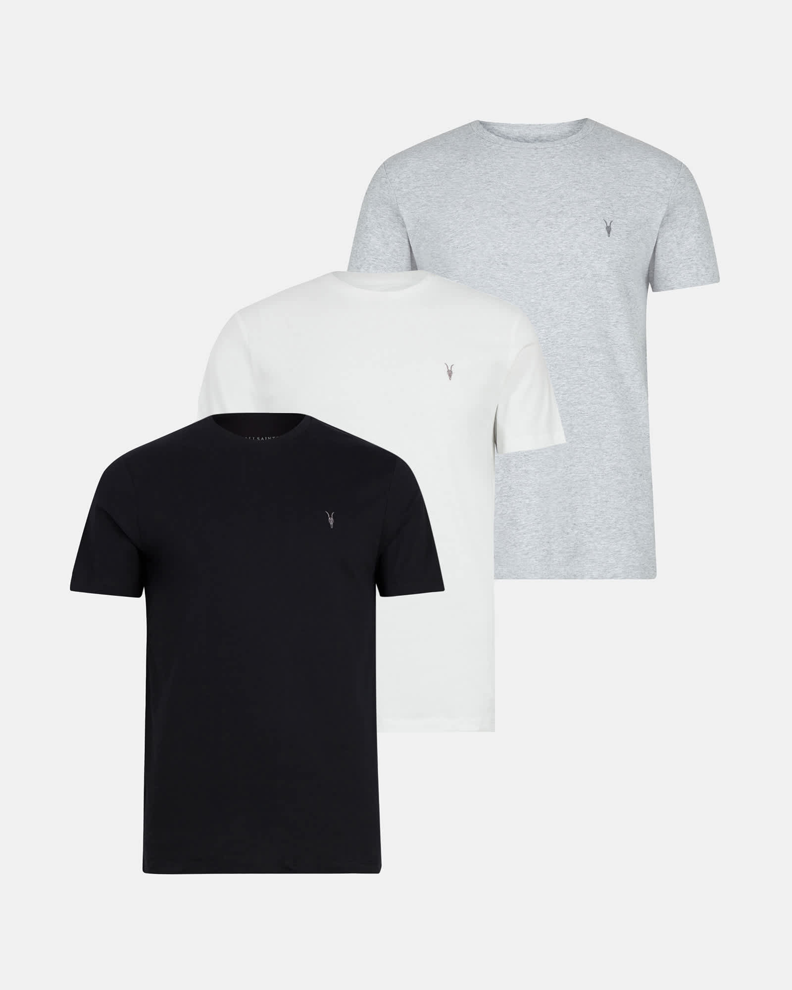 Allsaints Men's Optic/Black/Grey Tonic Crew Ramskull T-Shirts 3 Pack - Size  M