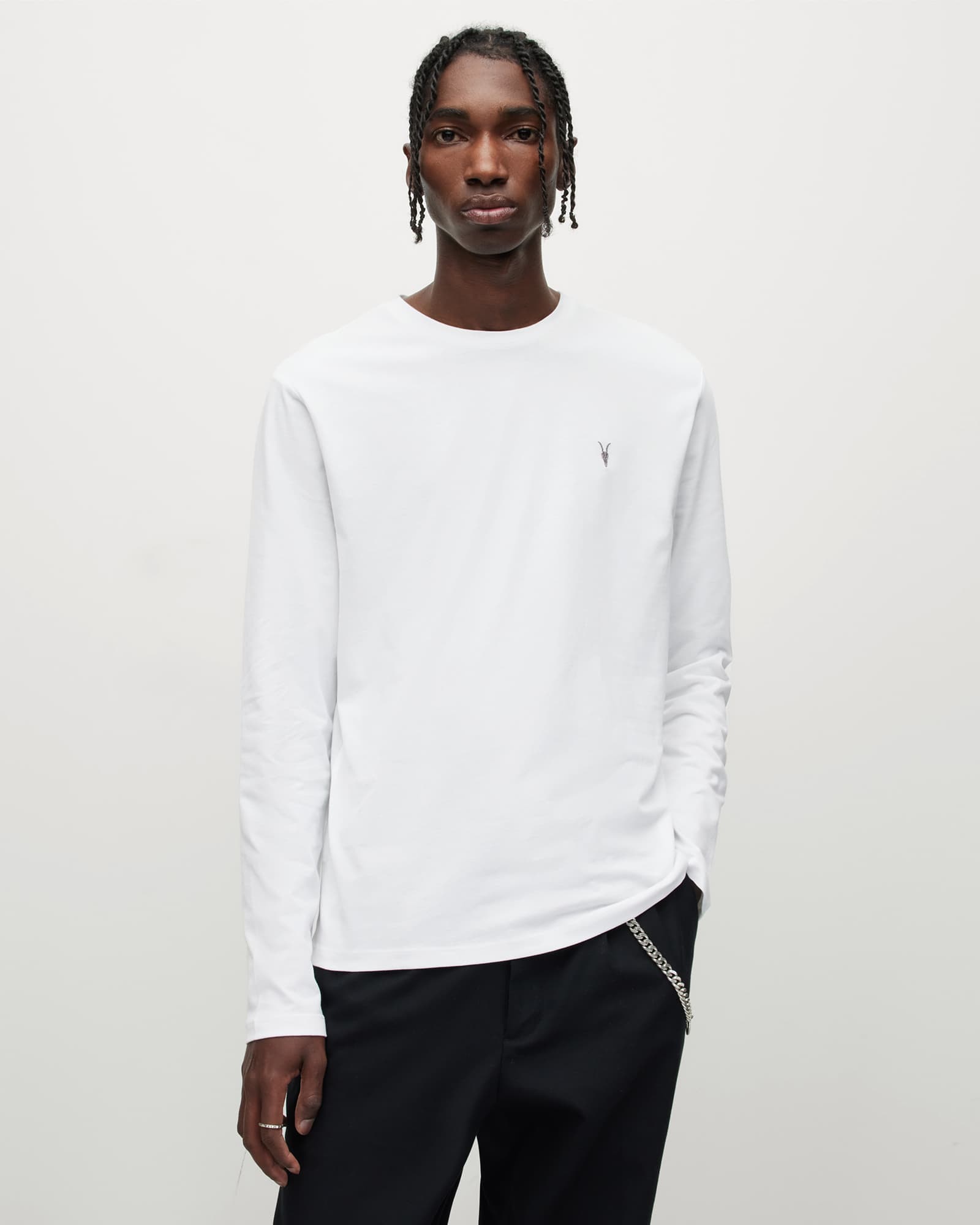 Allsaints Men's White Brace Brushed Cotton Long Sleeve T-Shirt - Size  Xxl