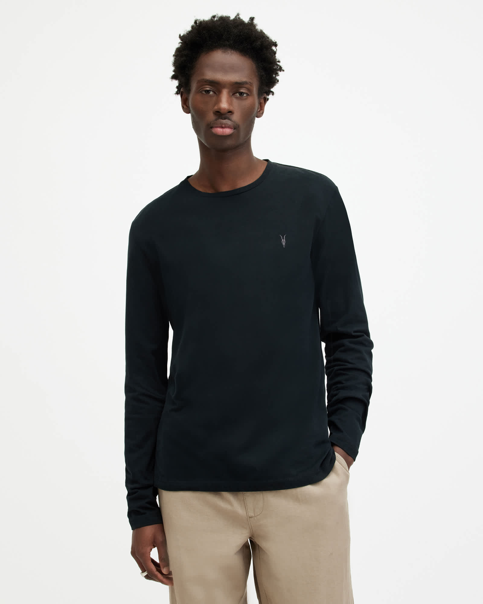 Allsaints Men's Black Brace Brushed Cotton Long Sleeve T-Shirt - Size  Xs