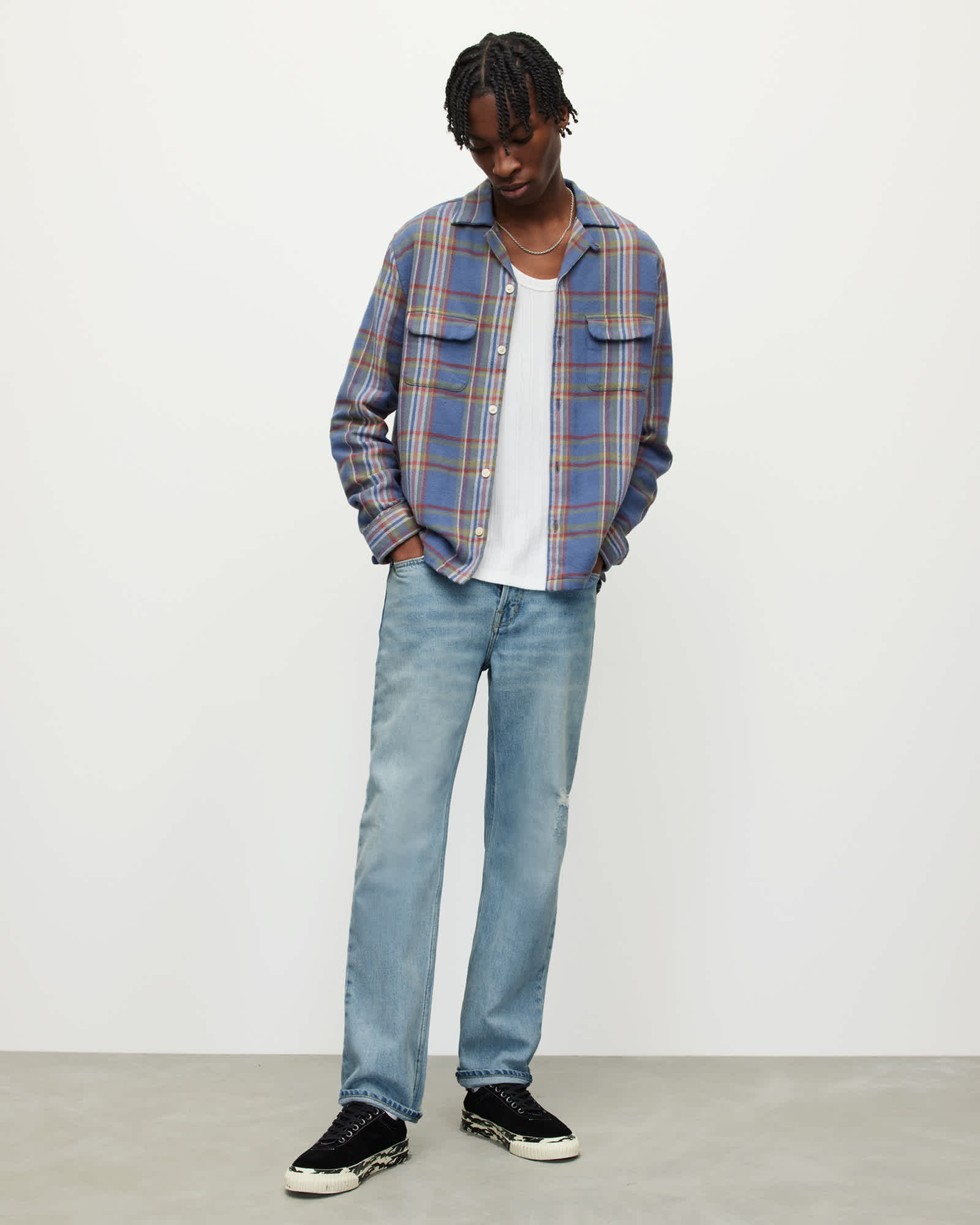 Allsaints Men's Curtis Straight Fit Damaged Denim Jeans - Size  28