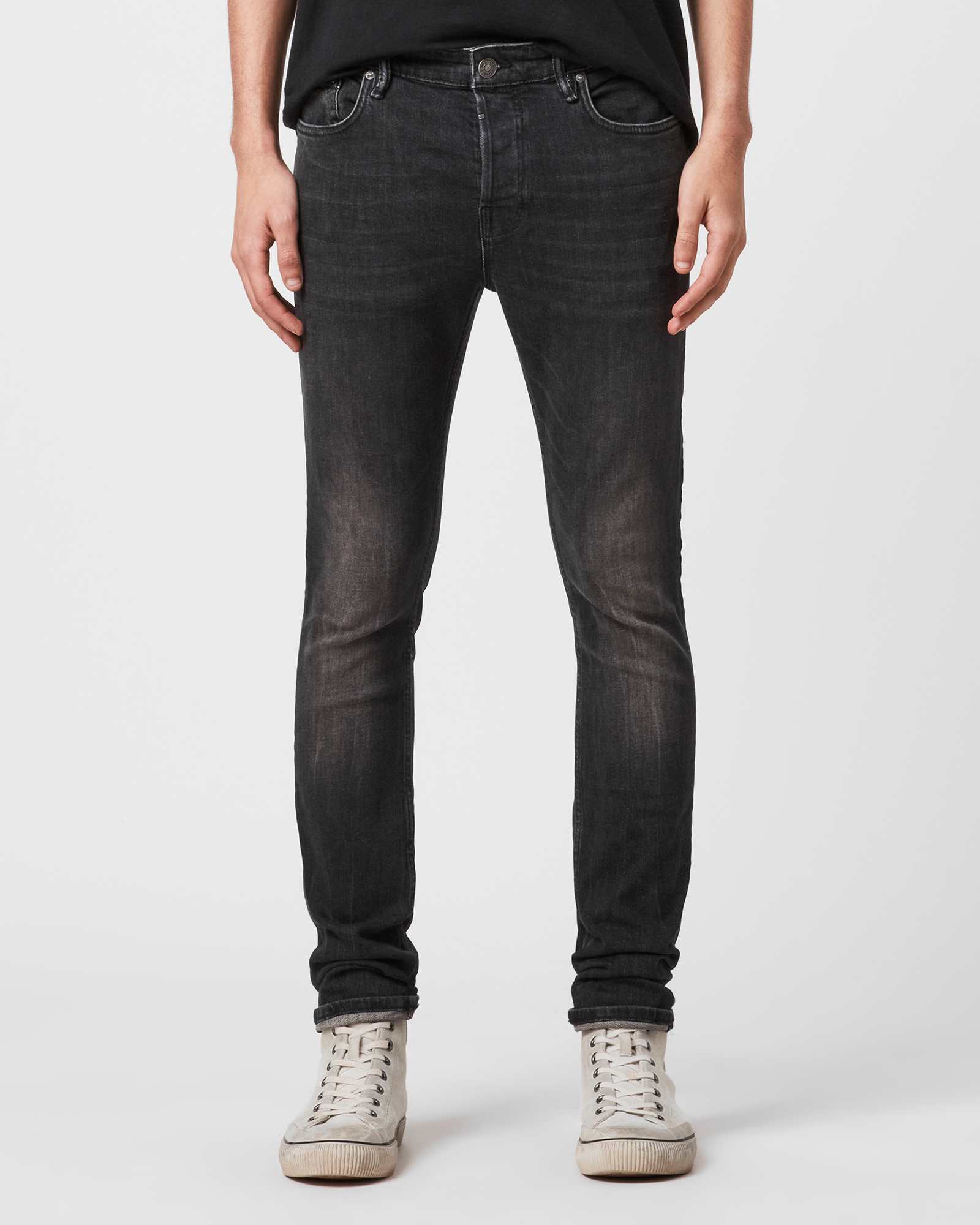 Allsaints Men's Black Cigarette Skinny Fit Stretch Denim Jeans - Size  28