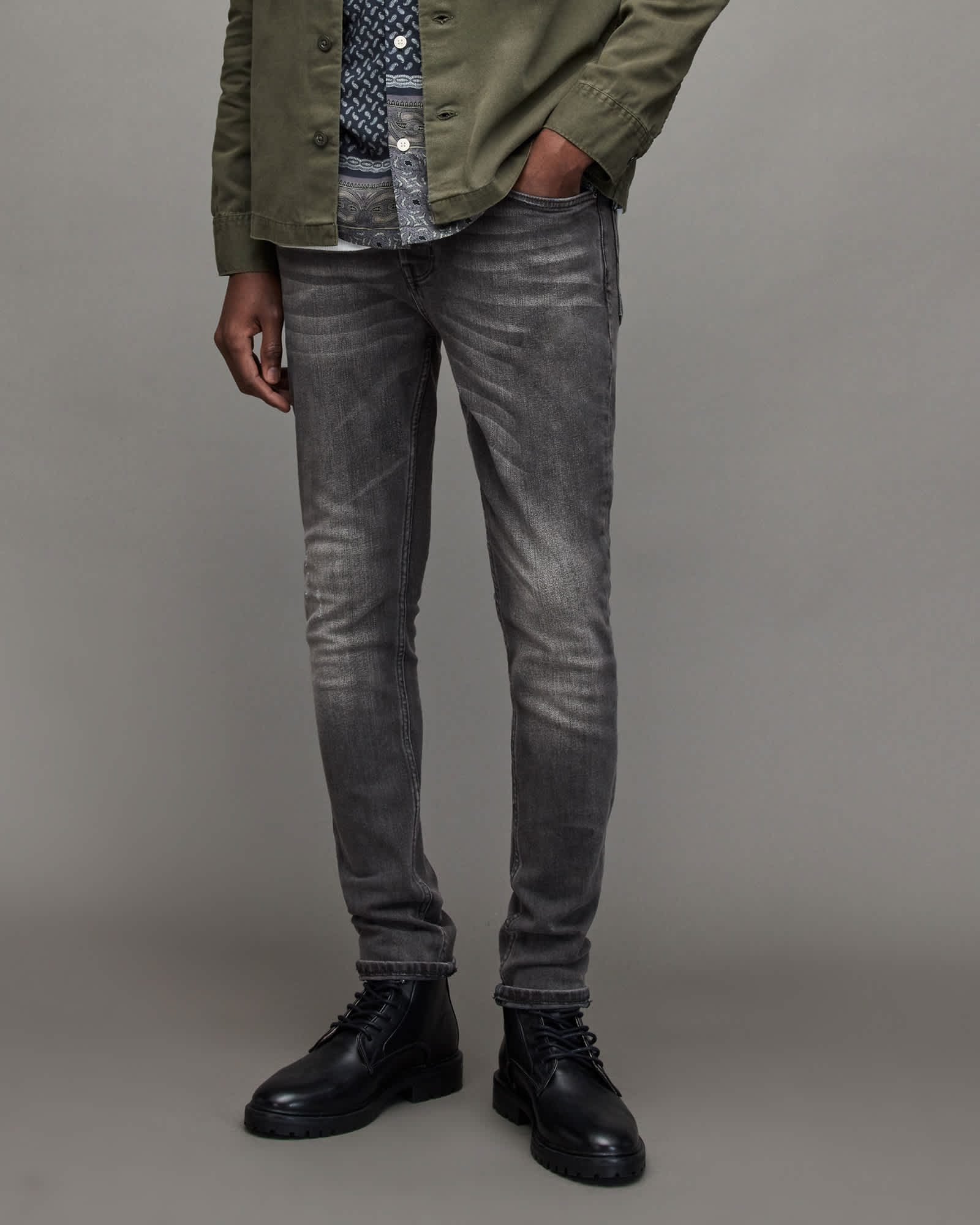 Allsaints Men's Light Cigarette Skinny Damaged Denim Jeans - Size  28/L30