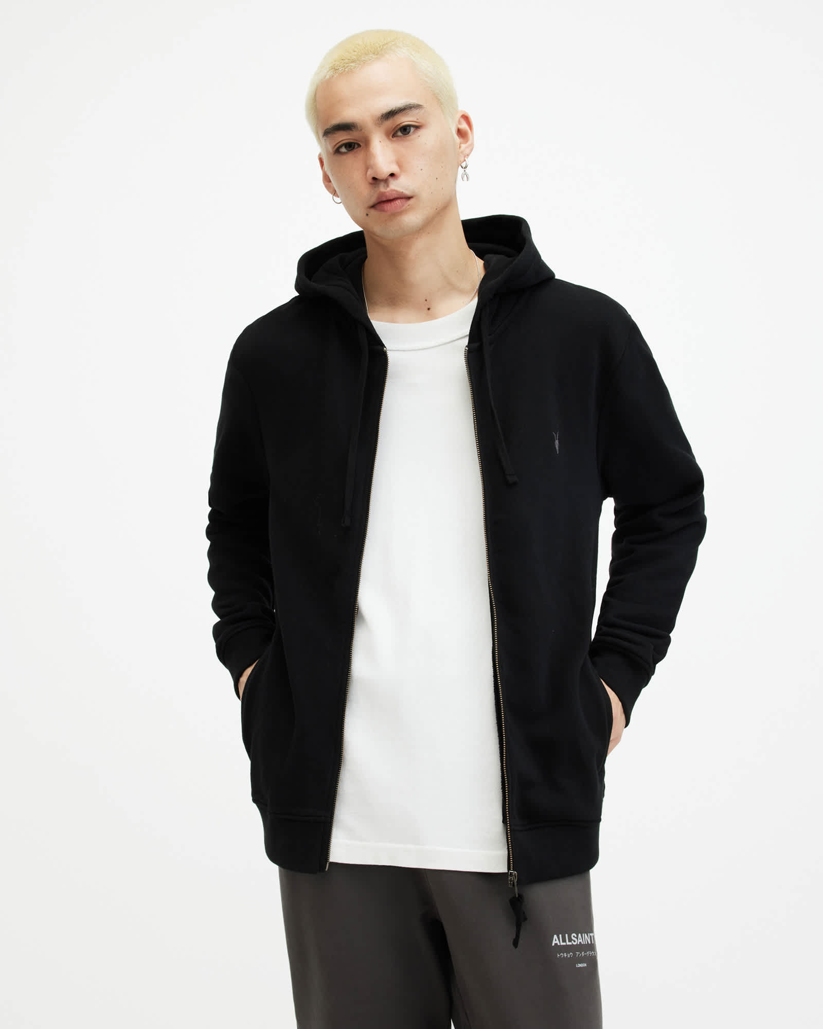 AllSaints Men’s Raven Zip Up Ramskull Hoodie, Size: XS