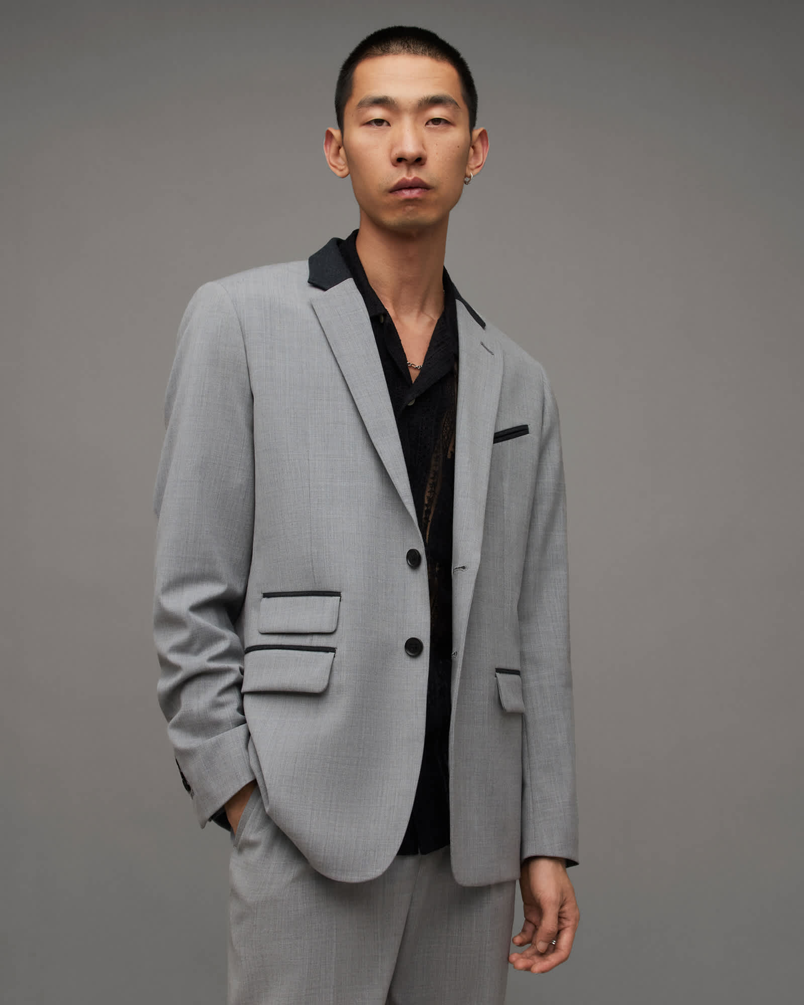 AllSaints Men's Polyester/Wool Buller Wool Blend Slim Fit Blazer