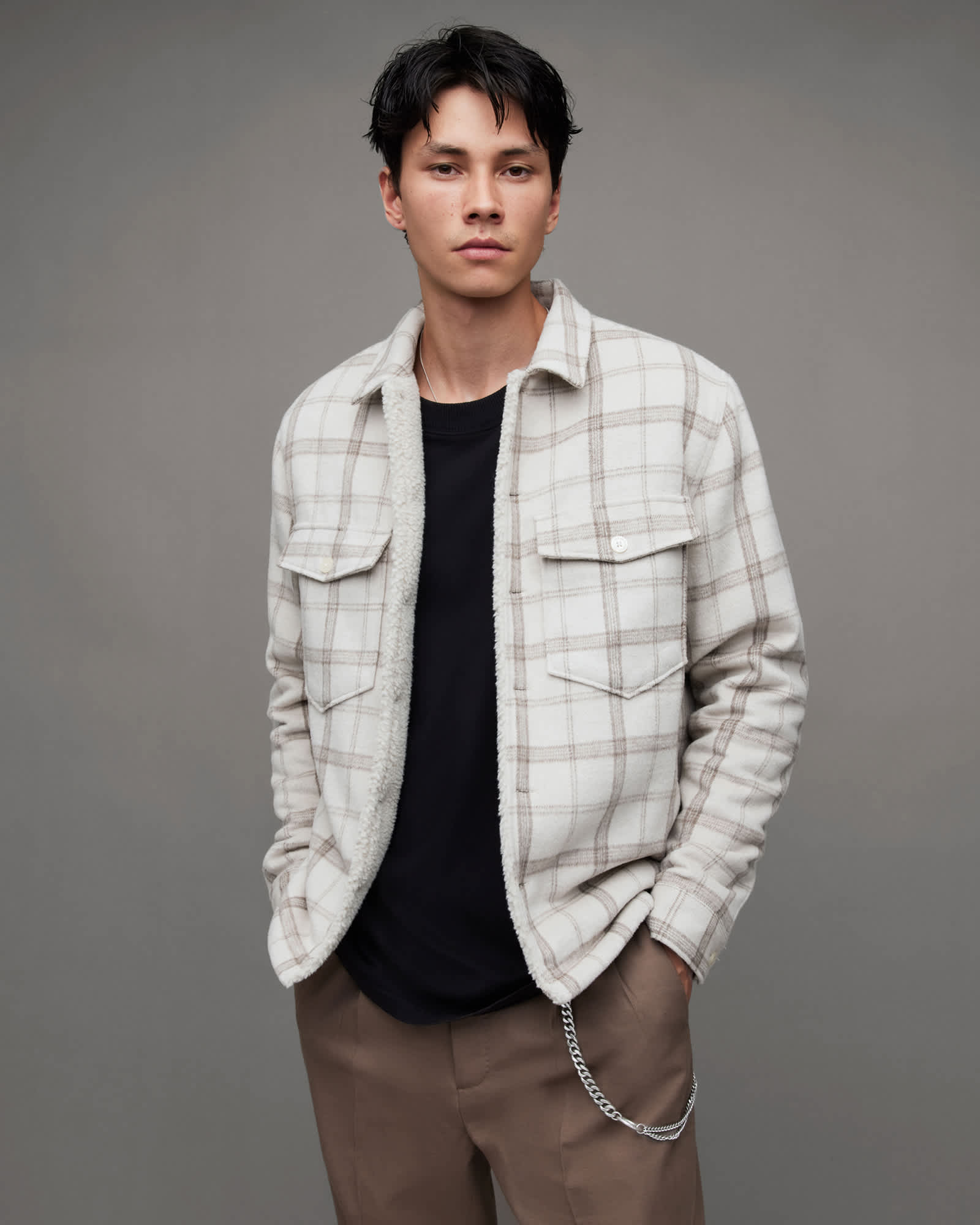 Allsaints Men's Vedder Checked Borg Lined Shirt Jacket - Size  Xxl