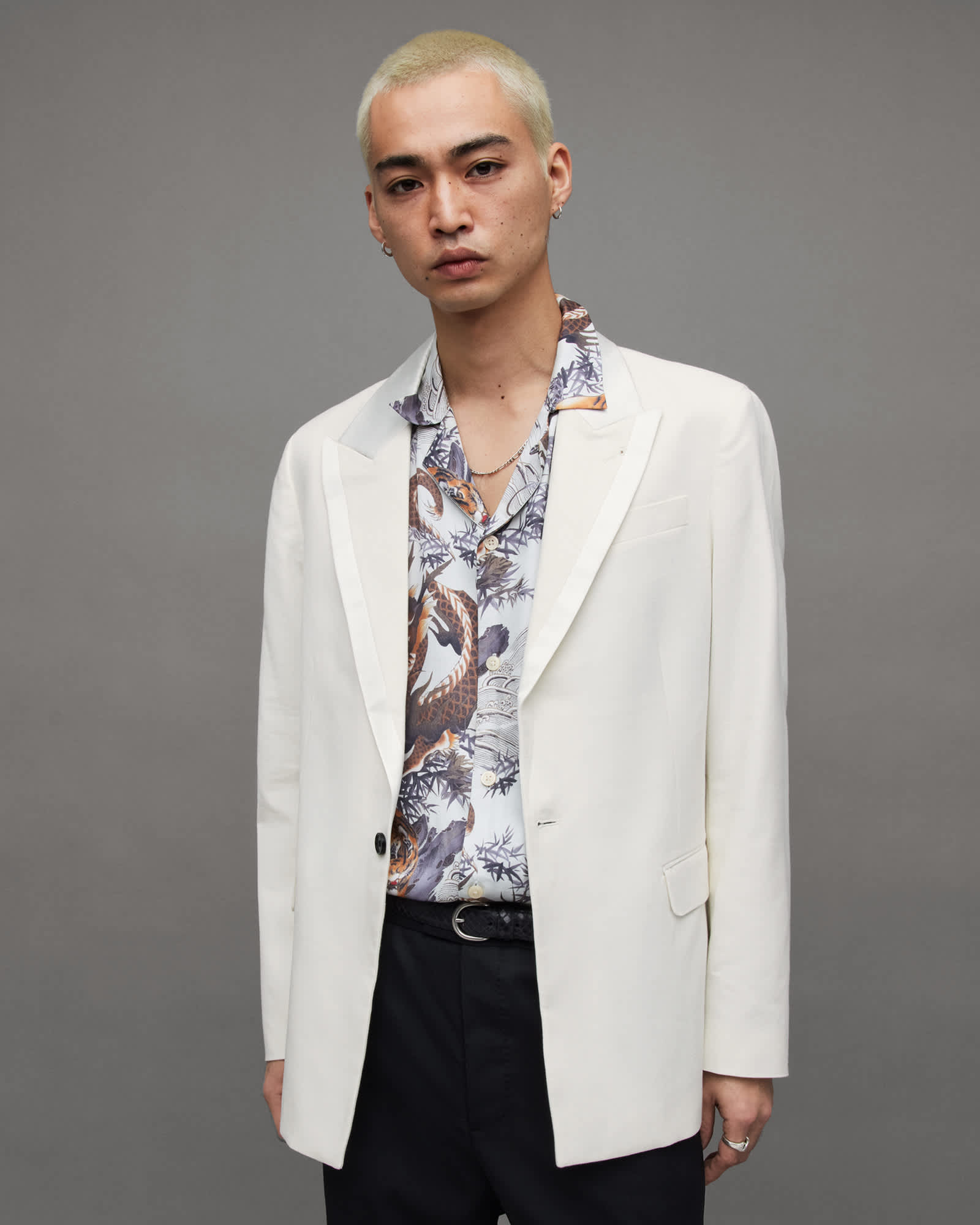 AllSaints Polyester Canis Satin Trim Relaxed Fit Blazer, Size: 36