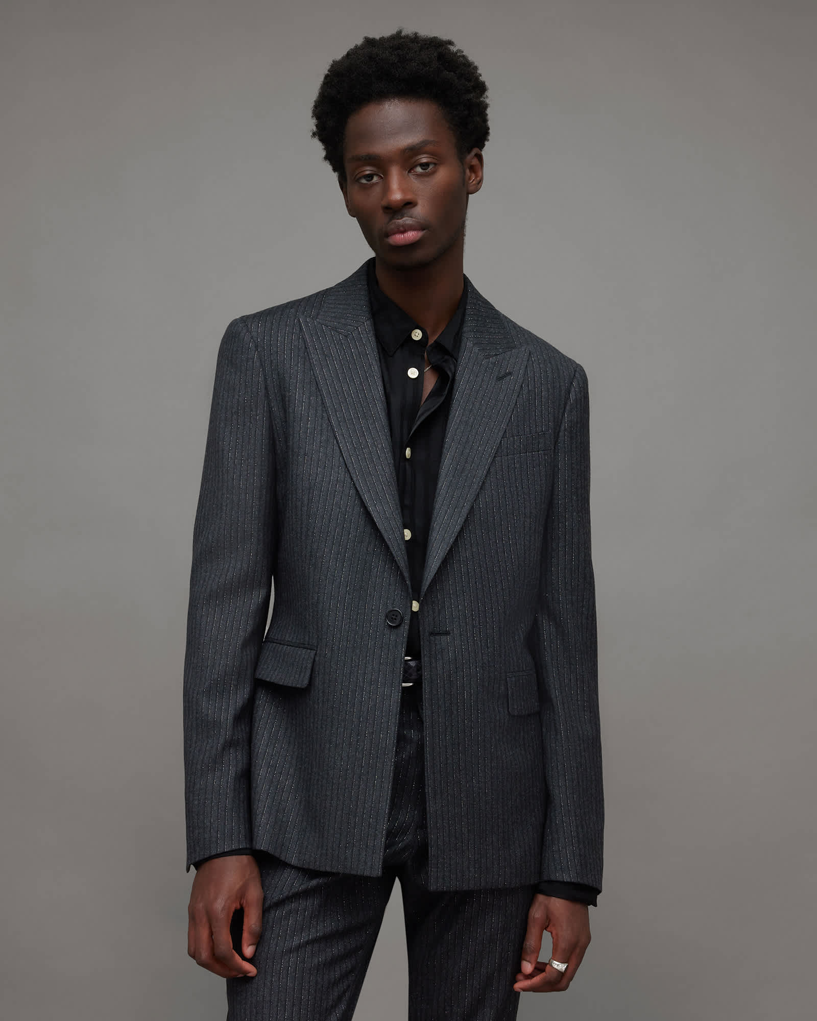 Allsaints Men's Androm Metallic Pinstriped Slim Blazer - Size  42