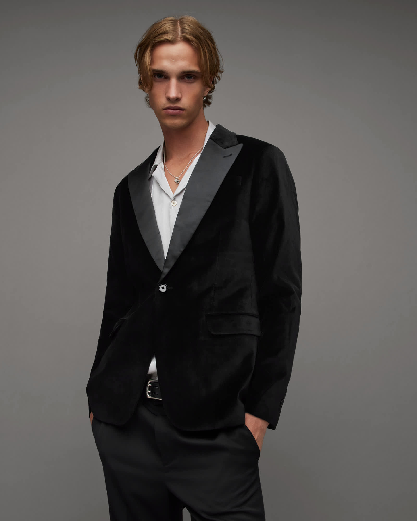 Allsaints Men's Lyra Satin Trim Velvet Slim Fit Blazer - Size  40