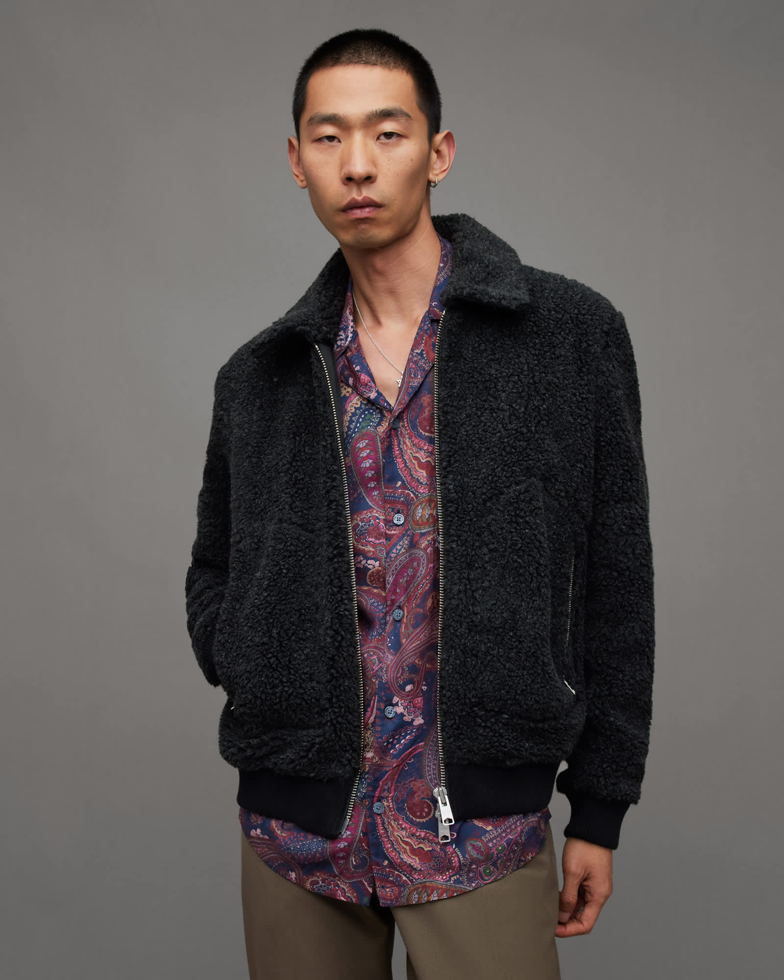 Allsaints Men's Buzz Teddy Textured Bomber Jacket - Size  Xxl