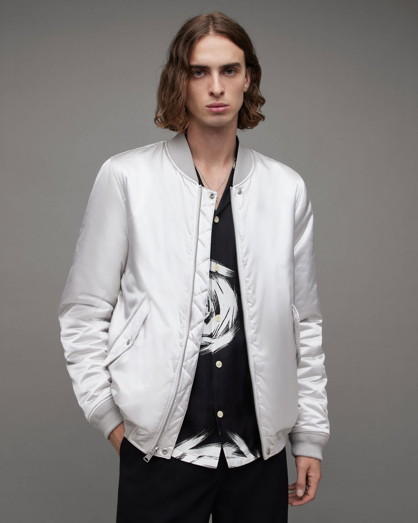Allsaints Men's Silver/Black Eris Reversible Bomber Jacket - Size  Xxl