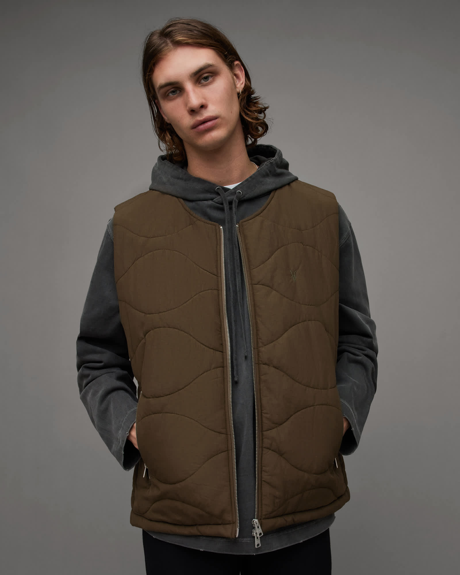 Allsaints Men's Nebular Ramskull Embroidered Vest - Size  Xs