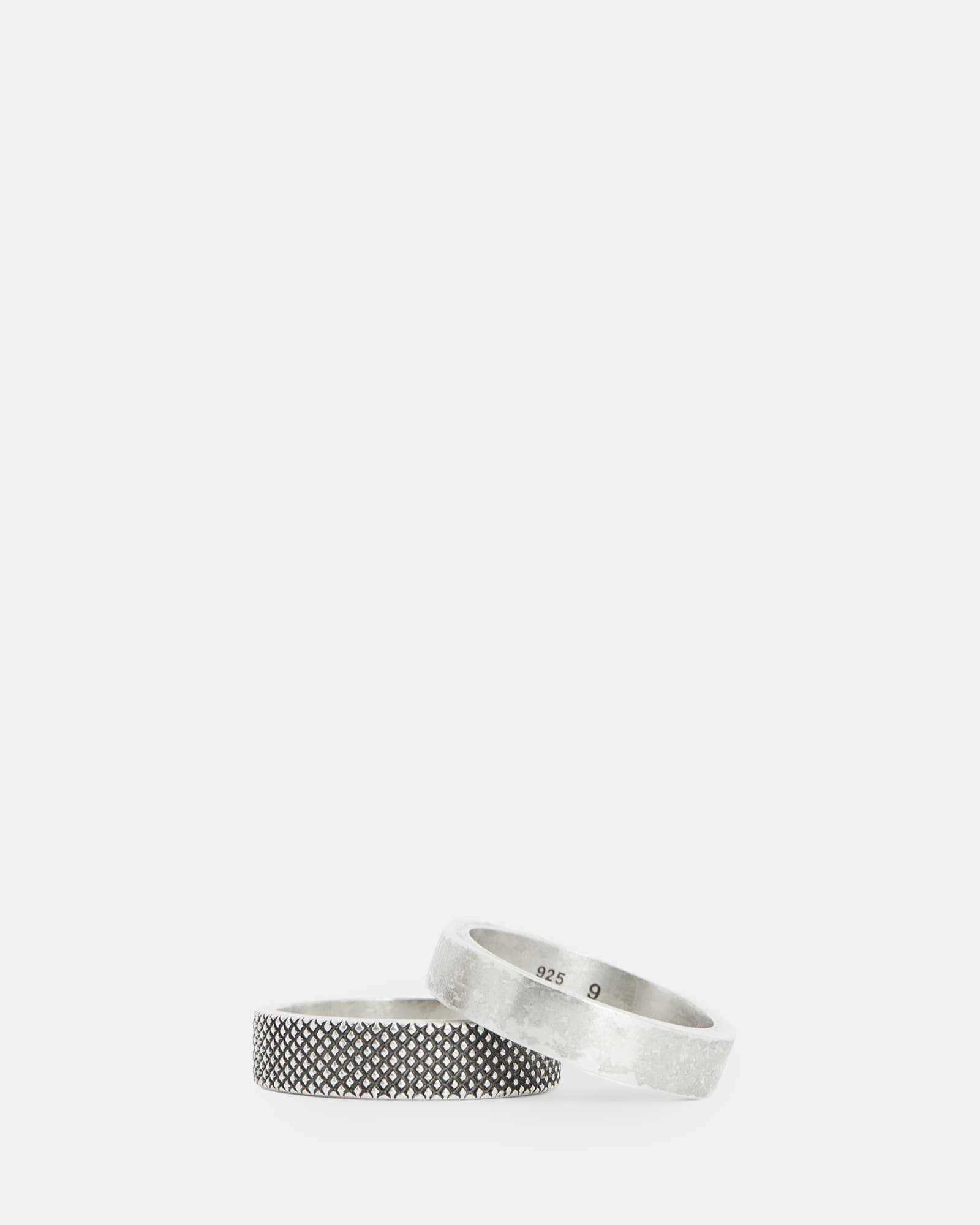 Allsaints Men's Silver Mars Textured Sterling Ring Set - Size  S