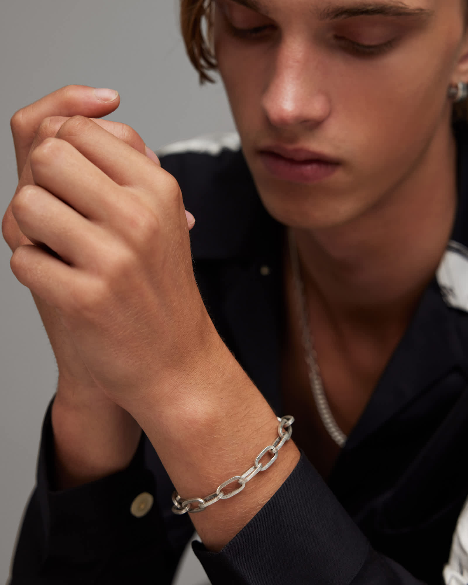 AllSaints Men's Sterling Silver Kruz Sterling Silver Chain Bracelet, Size: One Size