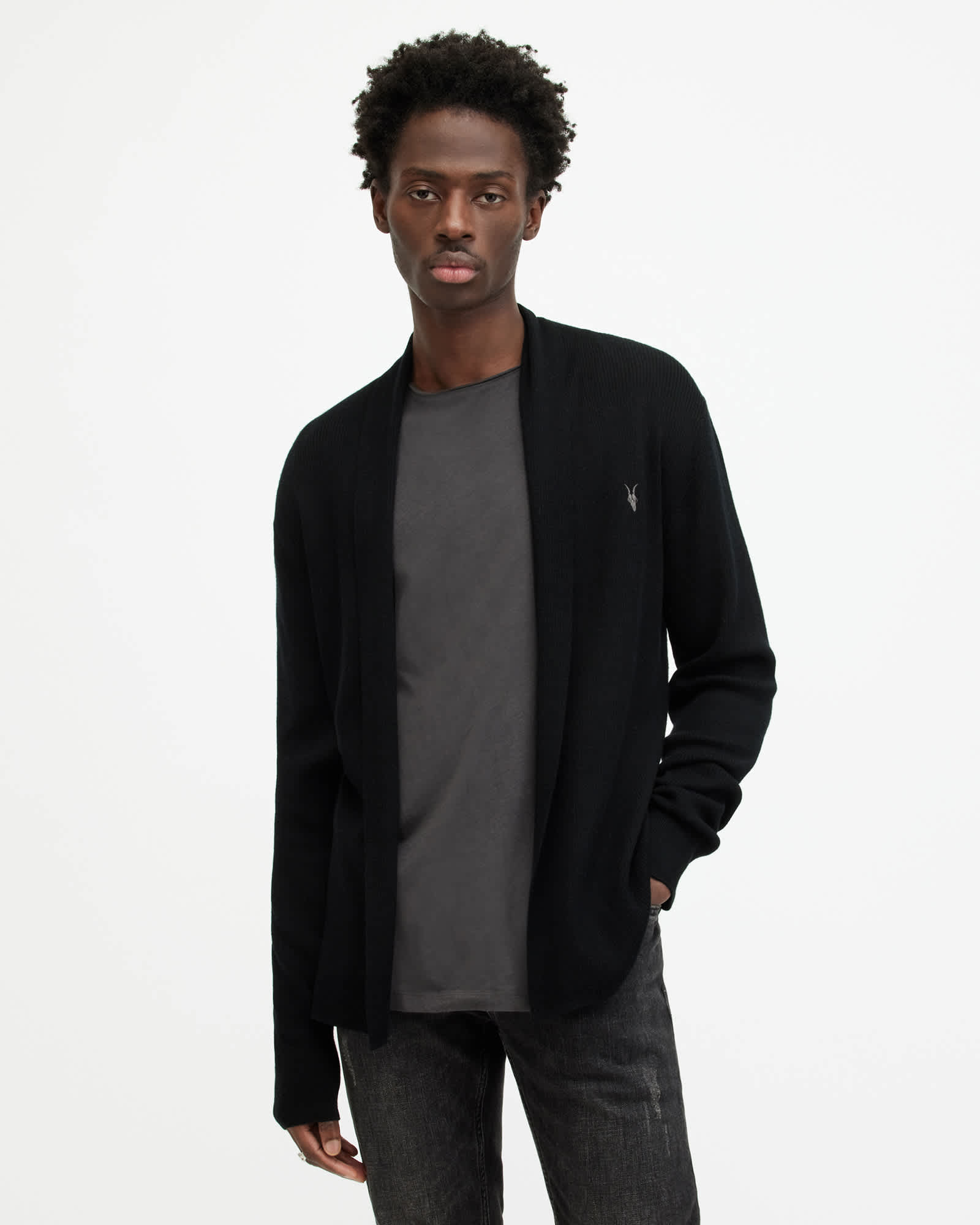 Allsaints Men's Black Mode Merino Open Cardigan - Size  Xxl