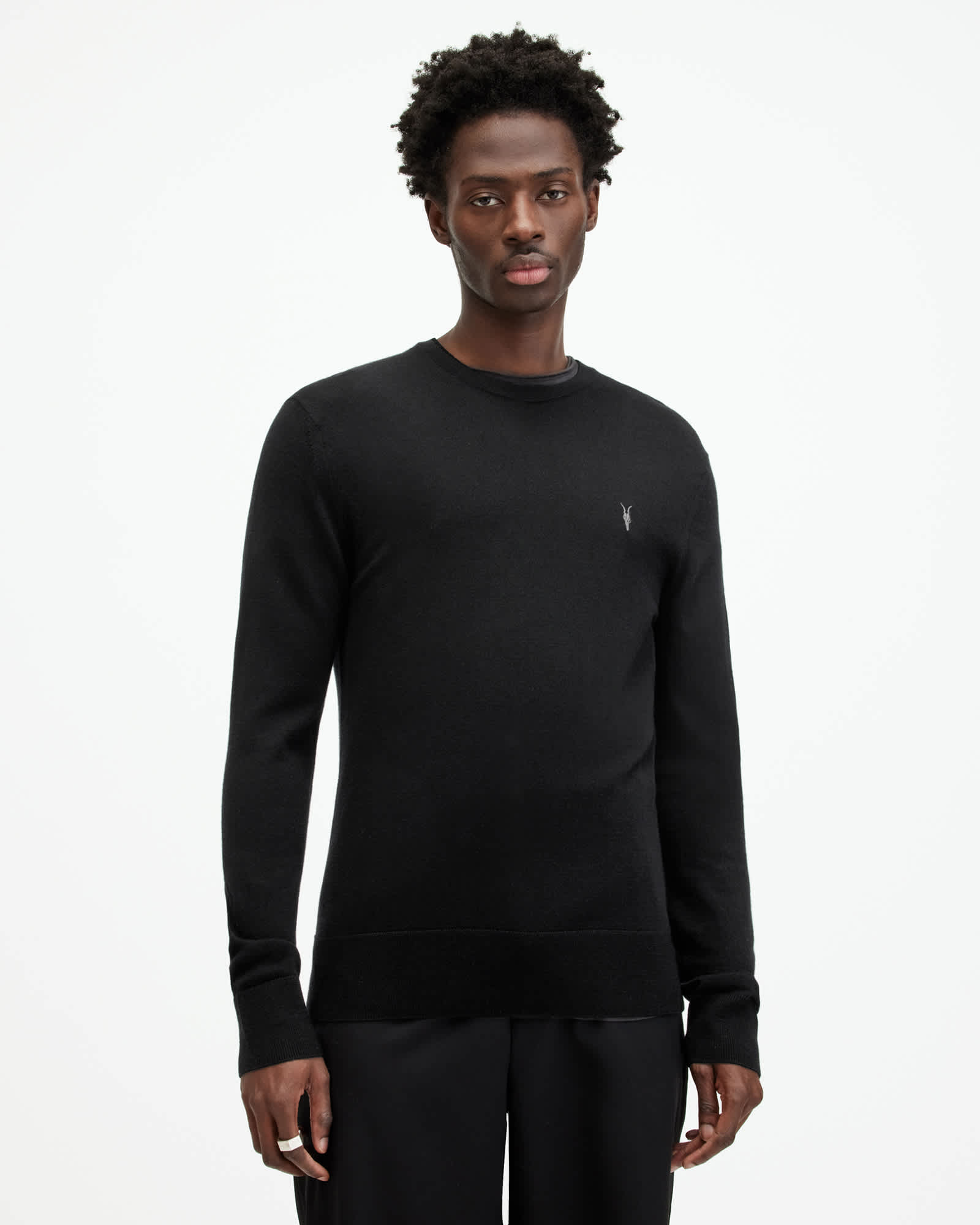 Allsaints Men's Black Mode Merino Crew Neck Ramskull Jumper - Size  Xxl