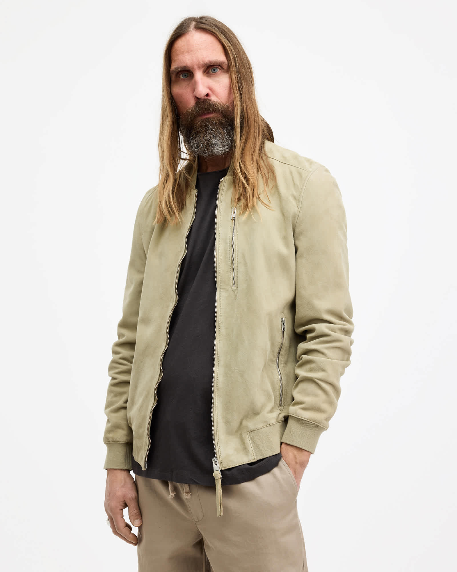 Allsaints Men's Kemble Suede Zip Up Bomber Jacket - Size  Xs