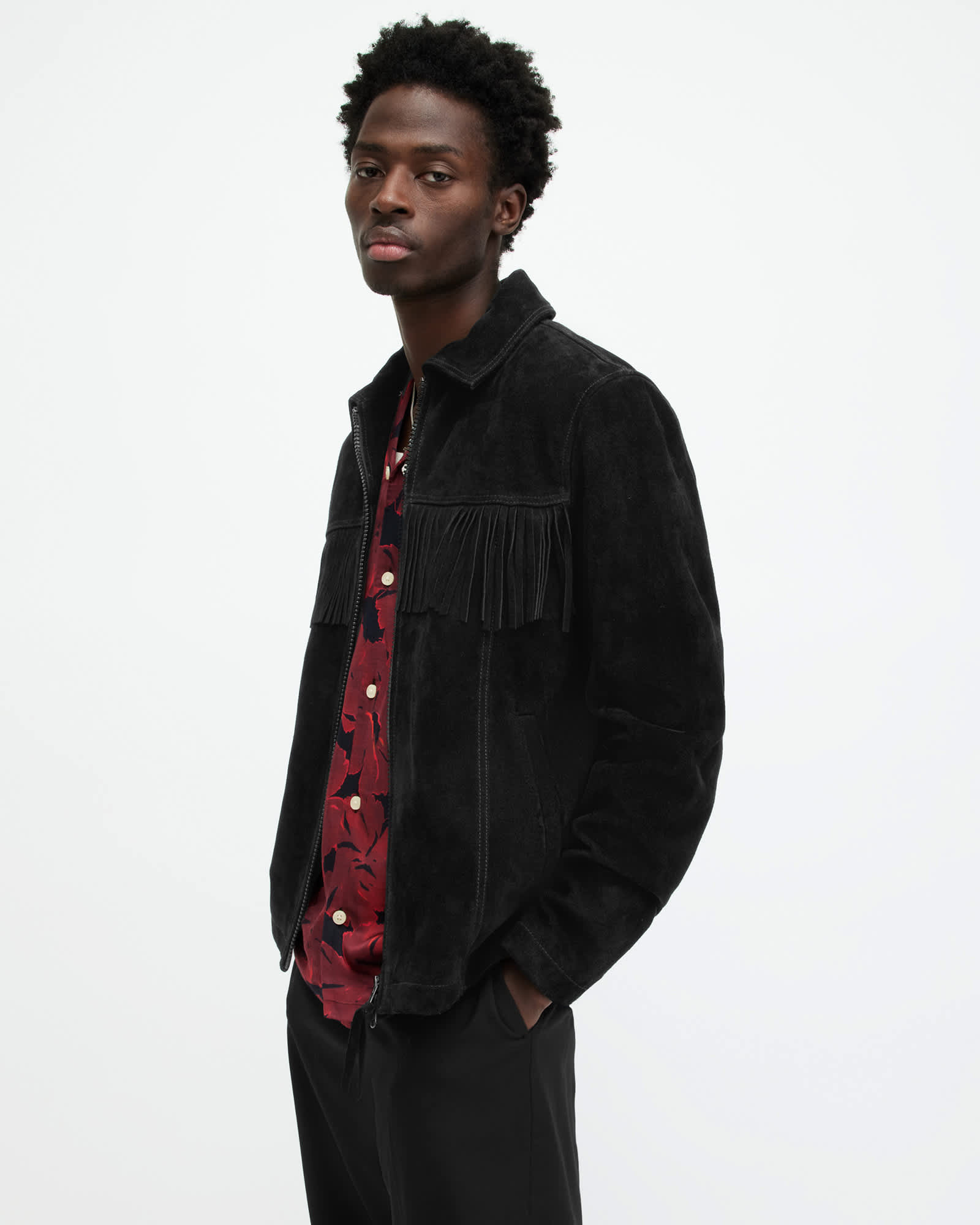 Allsaints Men's Warren Suede Western Tassel Jacket - Size  S
