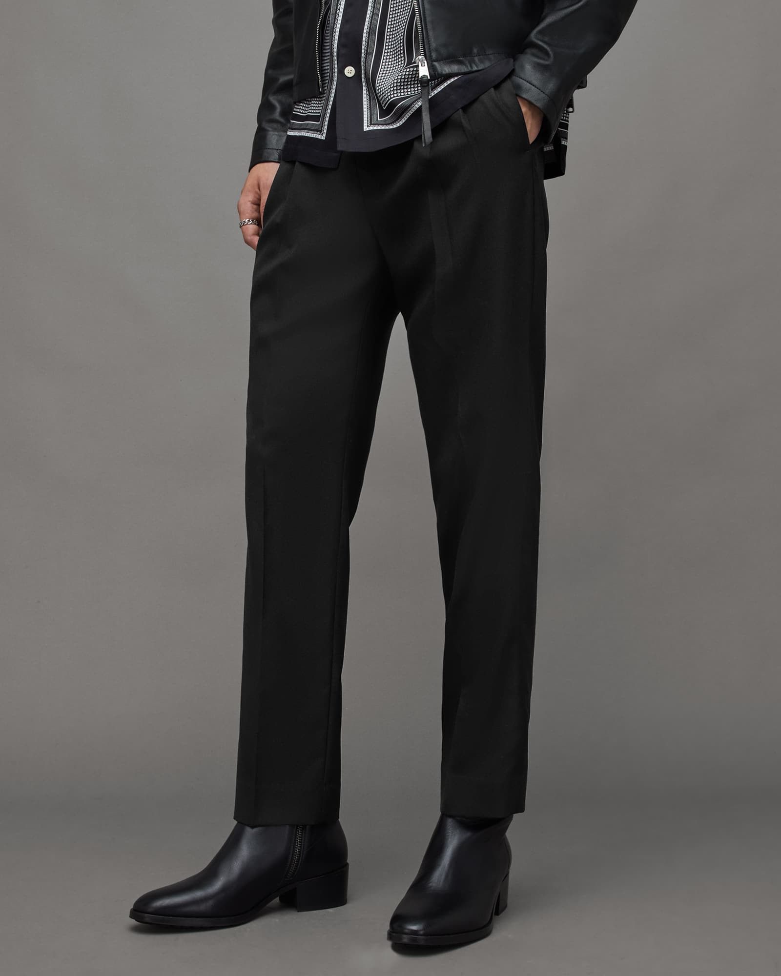 AllSaints Men's Arah Crepe Cropped Straight Fit Trousers