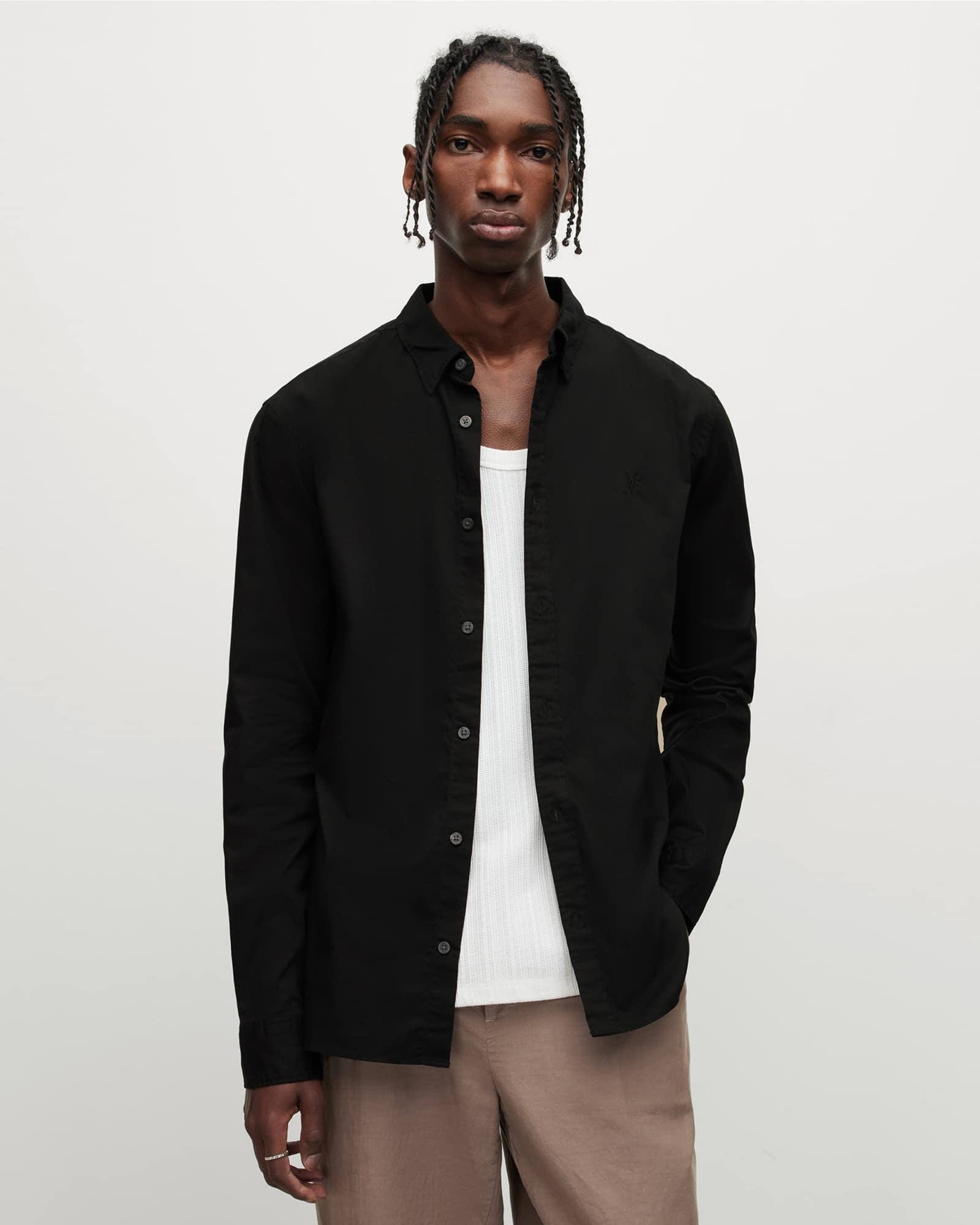 Allsaints Men's Black Hawthorne Ramskull Stretch Fit Shirt - Size  Xxl