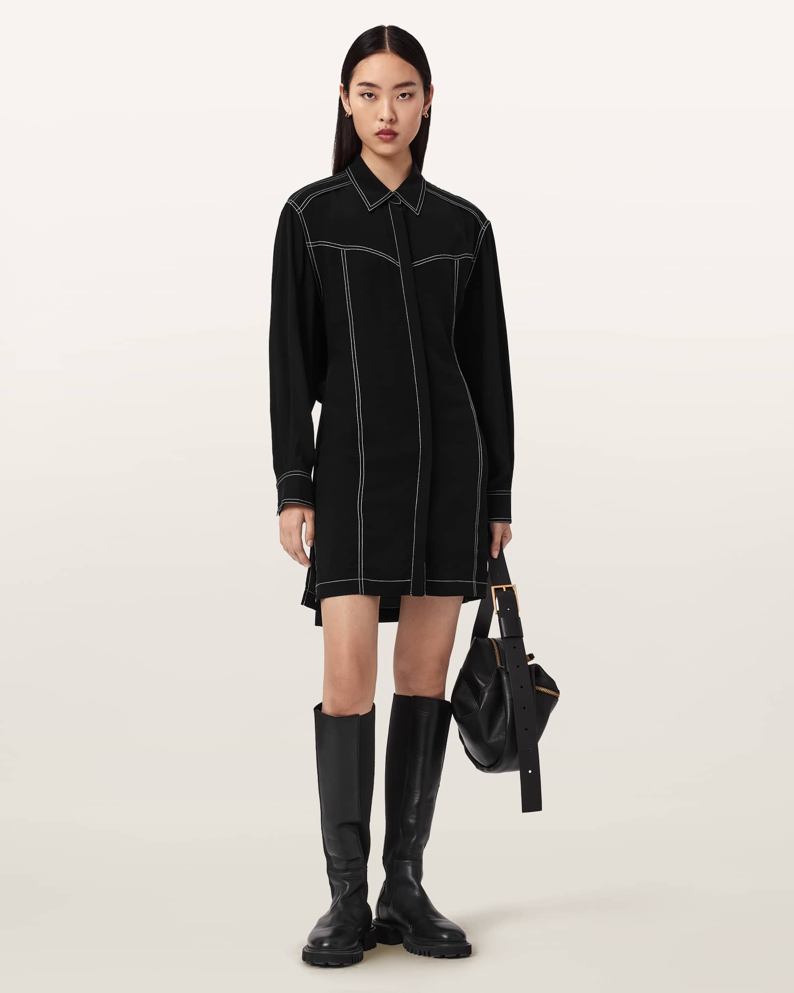 AllSaints Tala Shirt Mini Dress,, Black