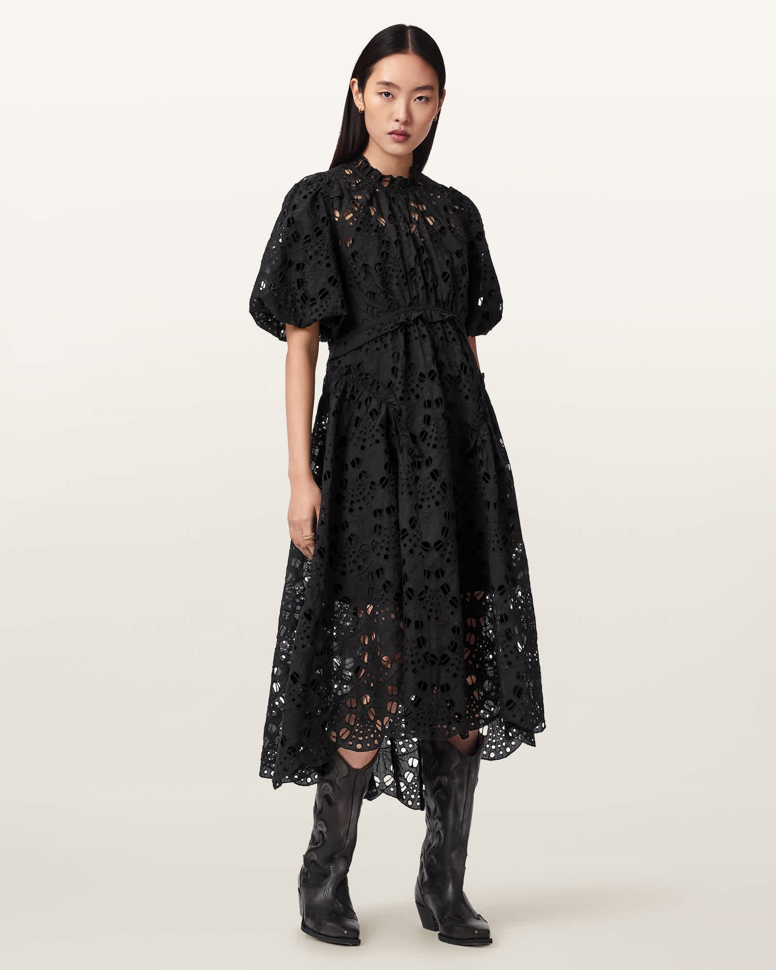 AllSaints Polyester Odette Broiderie Anglais Maxi Dress, Size: UK 6/US 2
