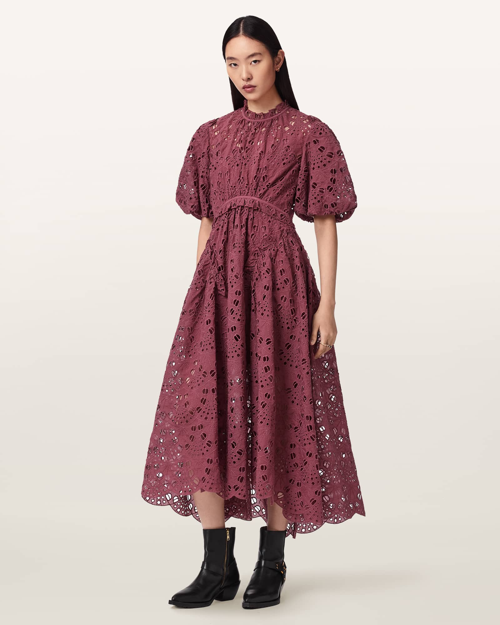 AllSaints Polyester Odette Broiderie Anglais Maxi Dress, Size: UK 14/US 10