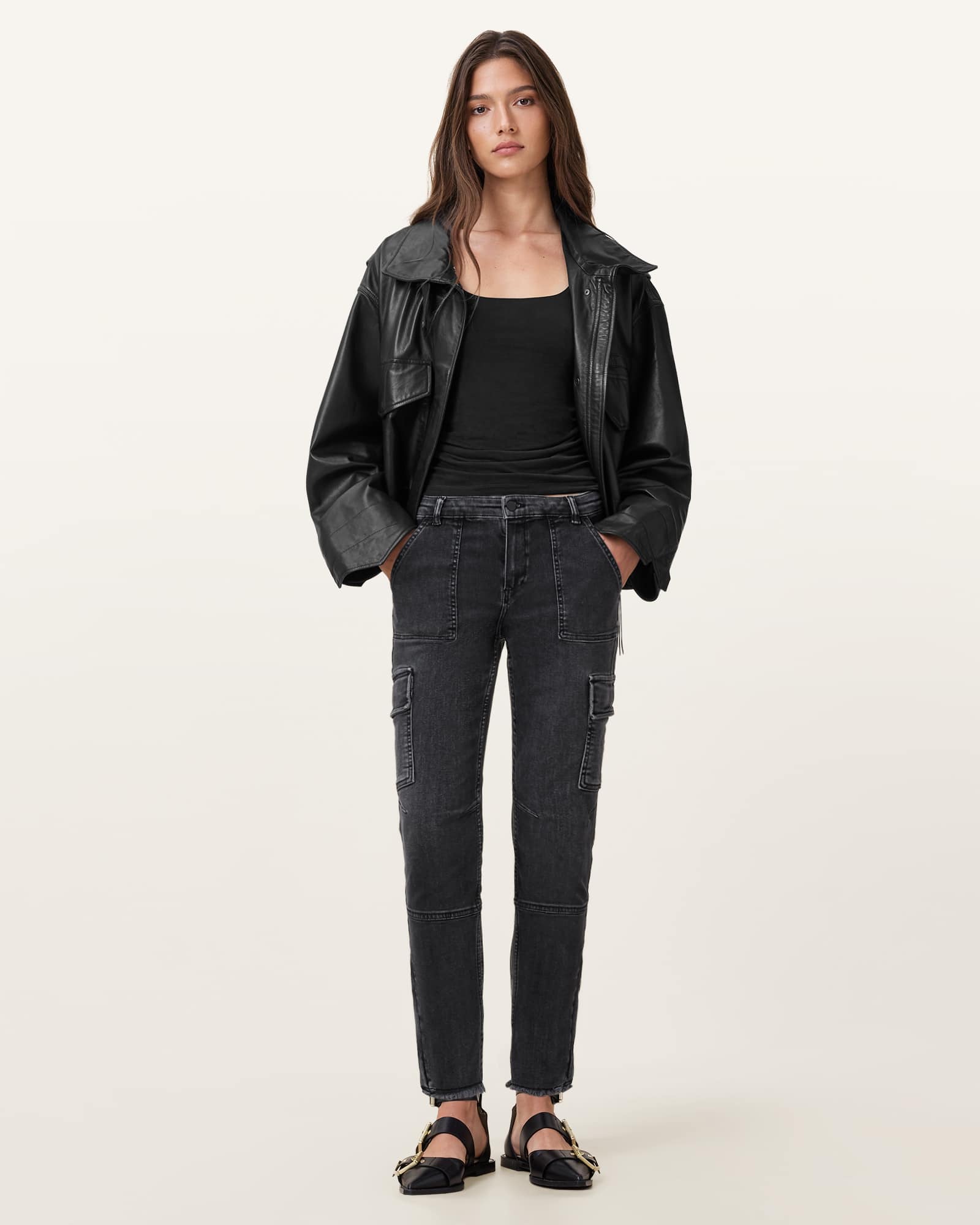 Allsaints Women's Black Duran Skinny Denim Cargo Jeans - Size  32