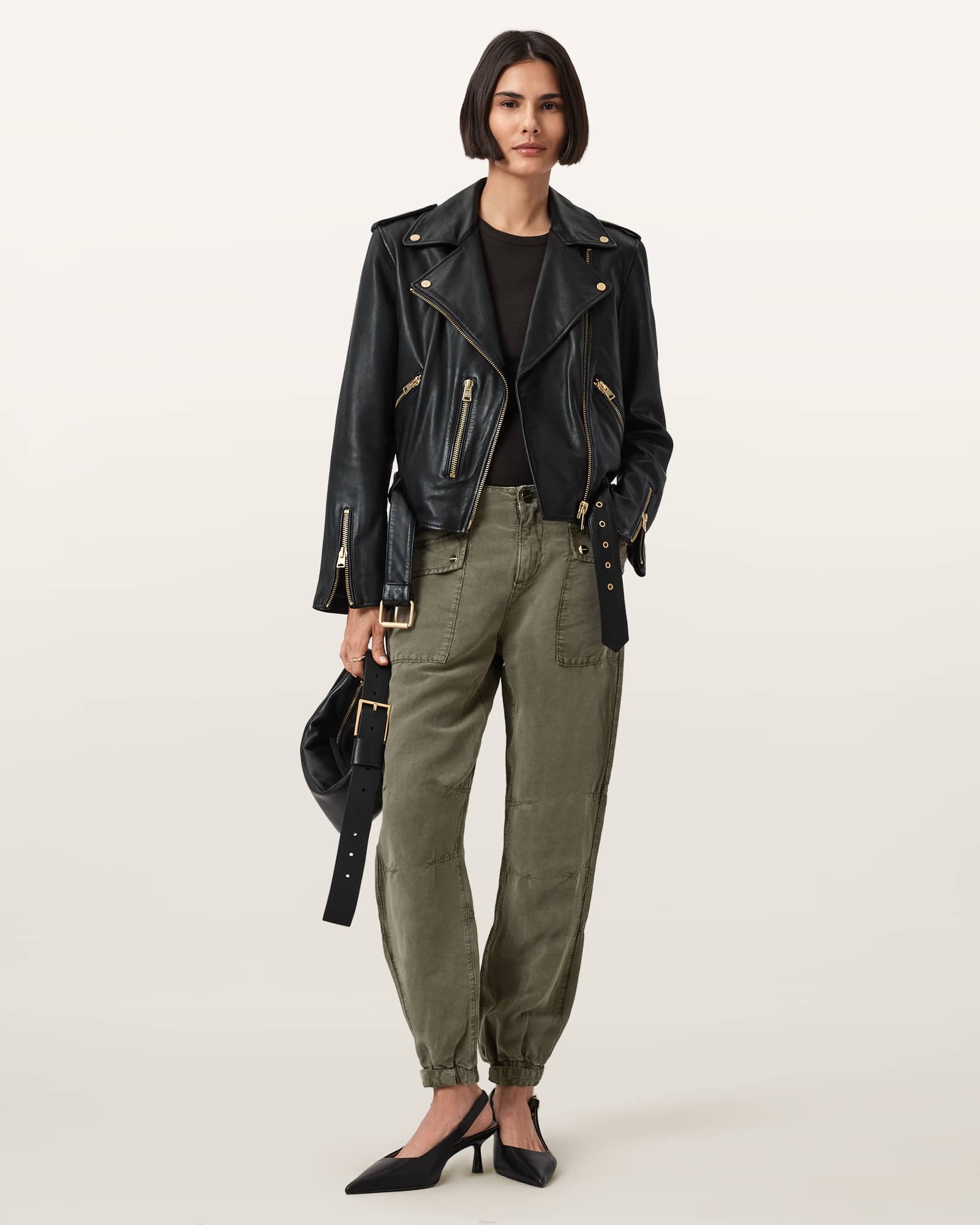 Allsaints Val Cargo Linen Blend Pants In Green