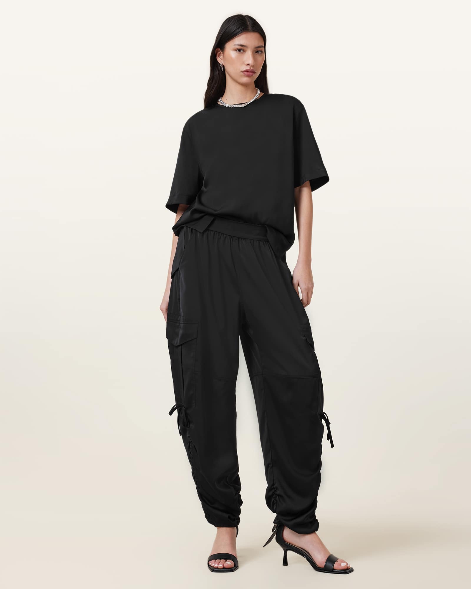 AllSaints Kaye Relaxed Fit Satin Trousers,, Black