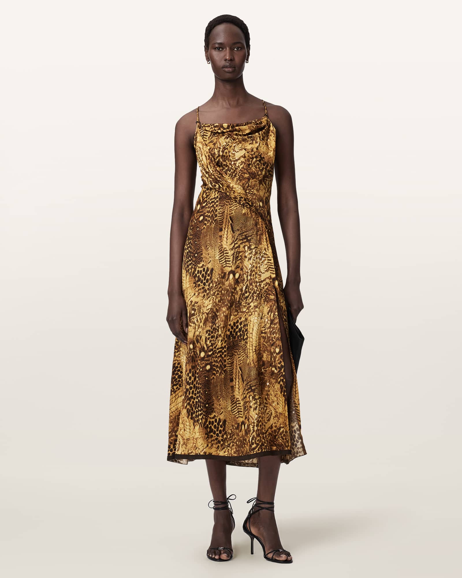 Allsaints Women's Gold Claire Leopard Print Maxi Dress - Size  14