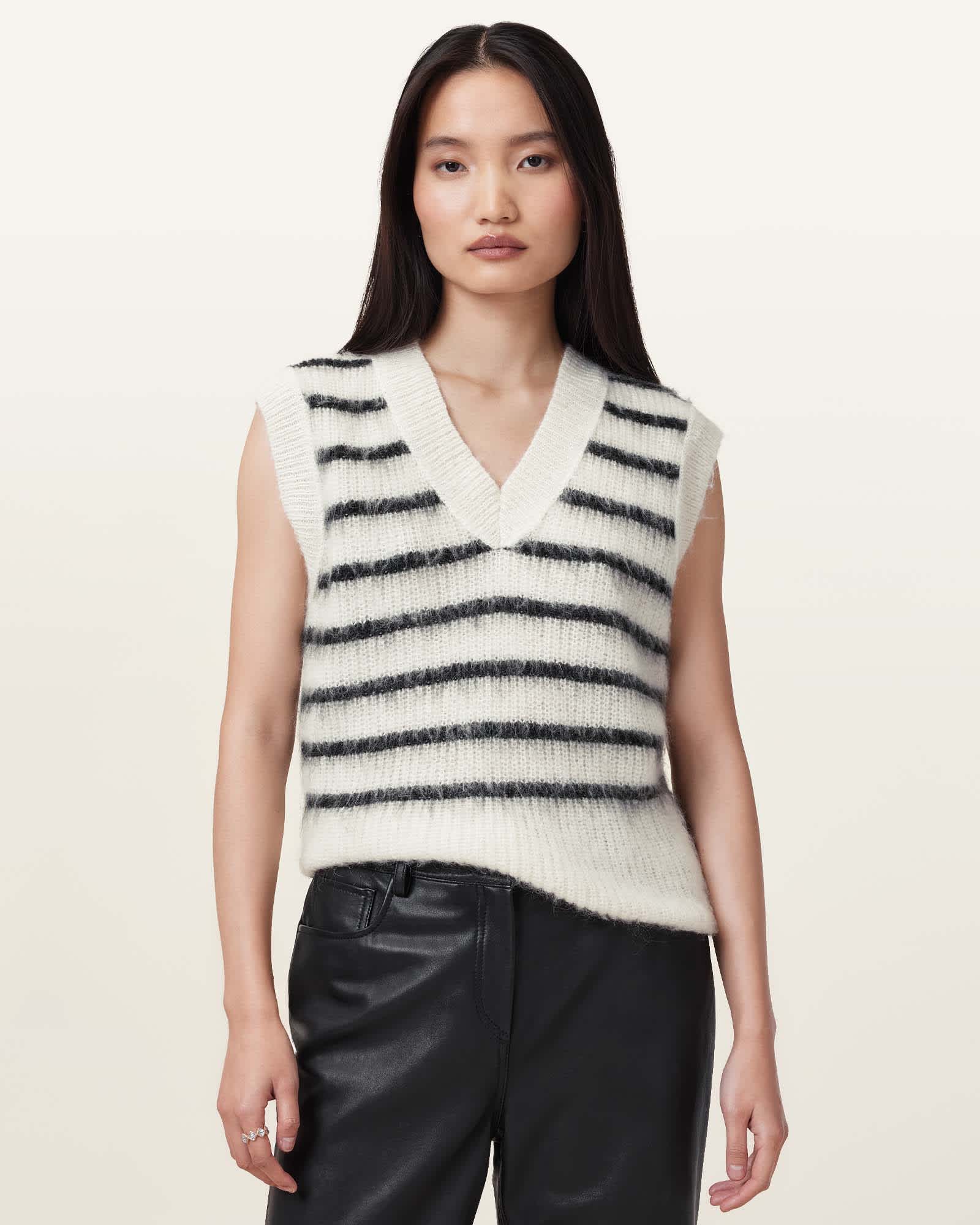 AllSaints Riga Relaxed Fit Tank Top,, Chalk White/Black