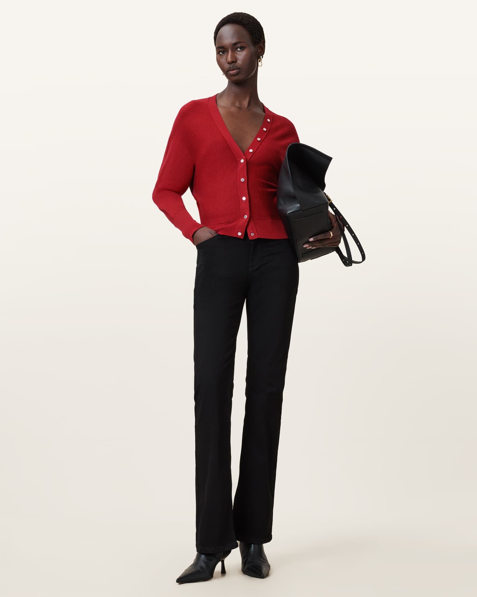 AllSaints Honor V-Neck Cardigan,, Crimson Red