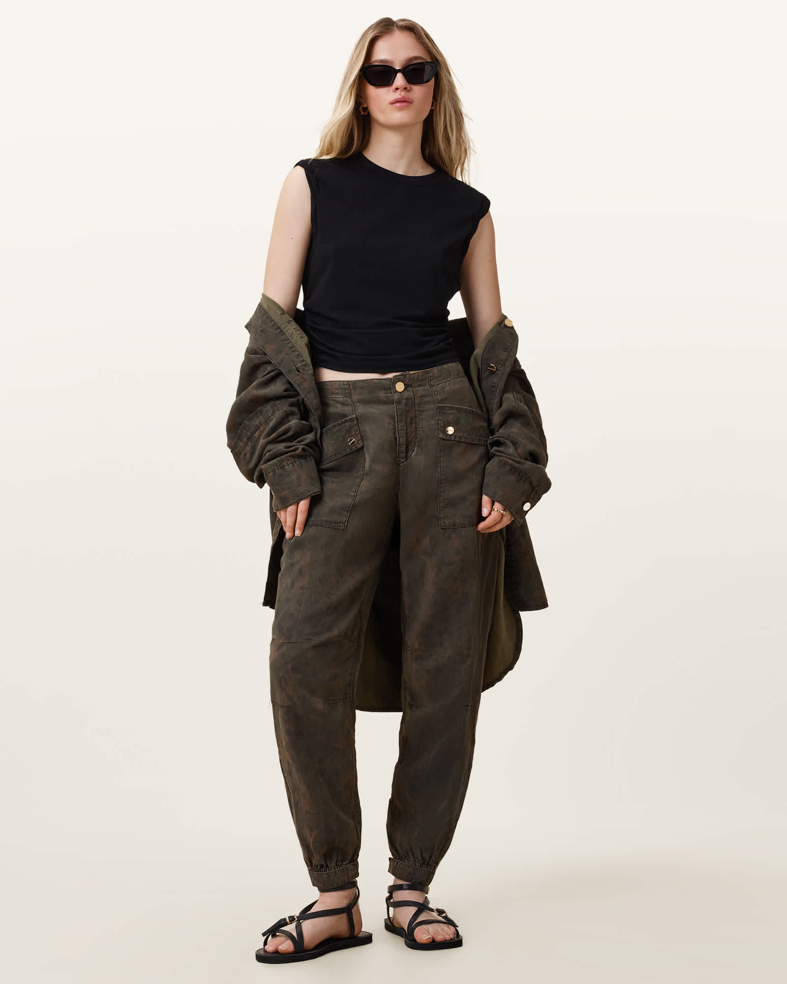 Allsaints Women's Val High-Rise Cargo Linen Blend Trousers - Size  6