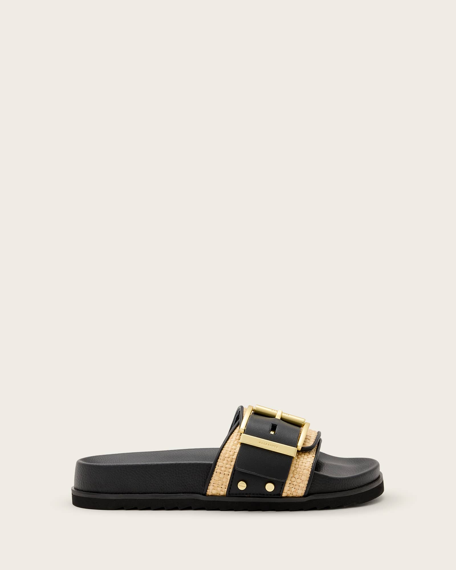 AllSaints Raffia Ellie Studded Buckle Leather Sliders