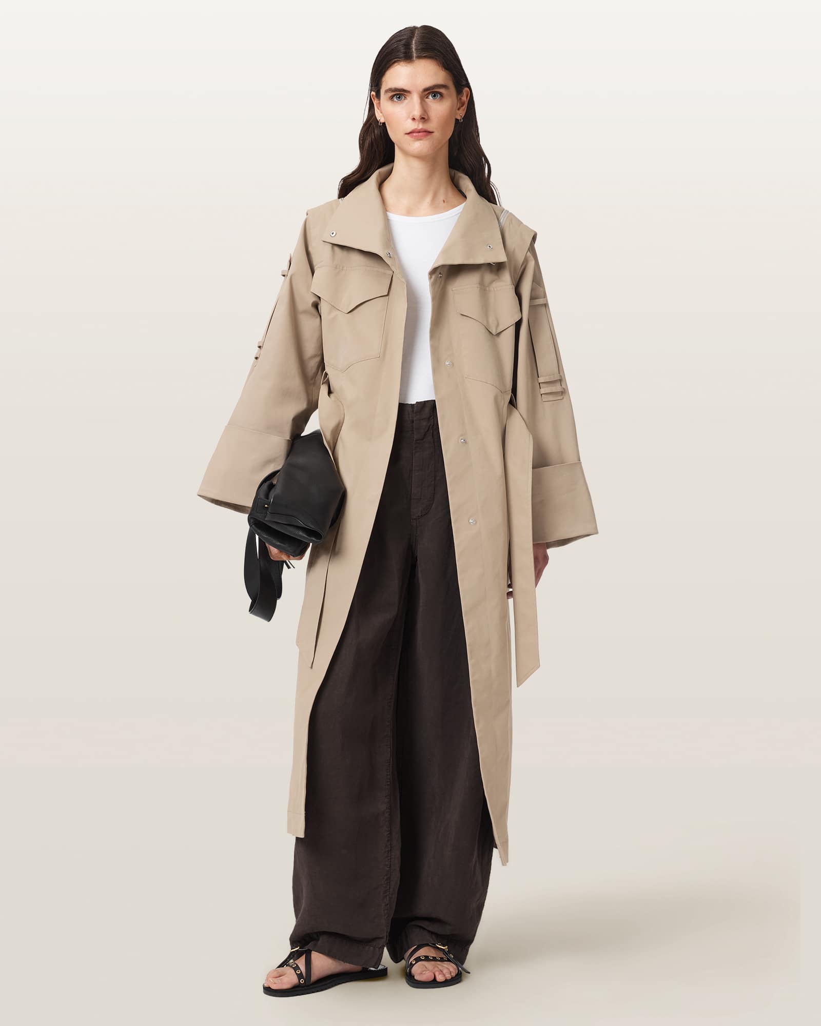 Allsaints Women's Grey Clayton Relaxed Fit Trench Coat - Size  L